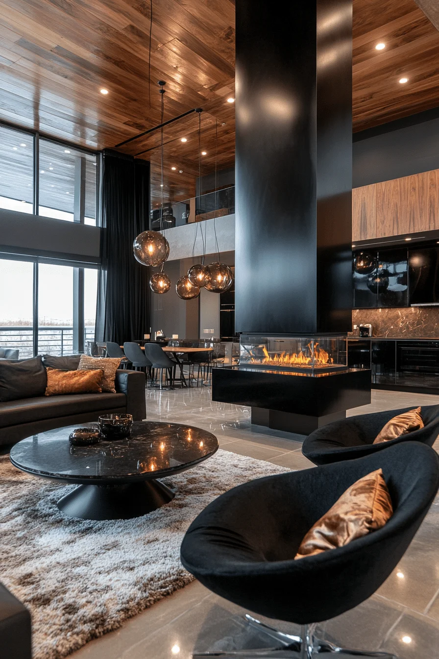 Bold black fireplace