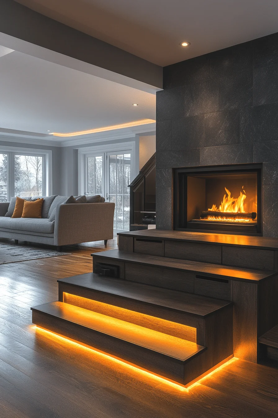 Fireplace with hidden storage