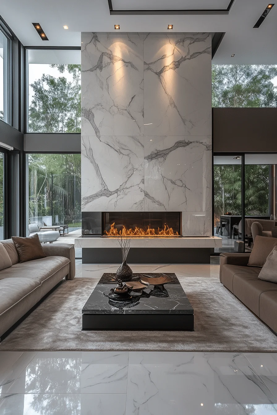 Marble accented fireplace