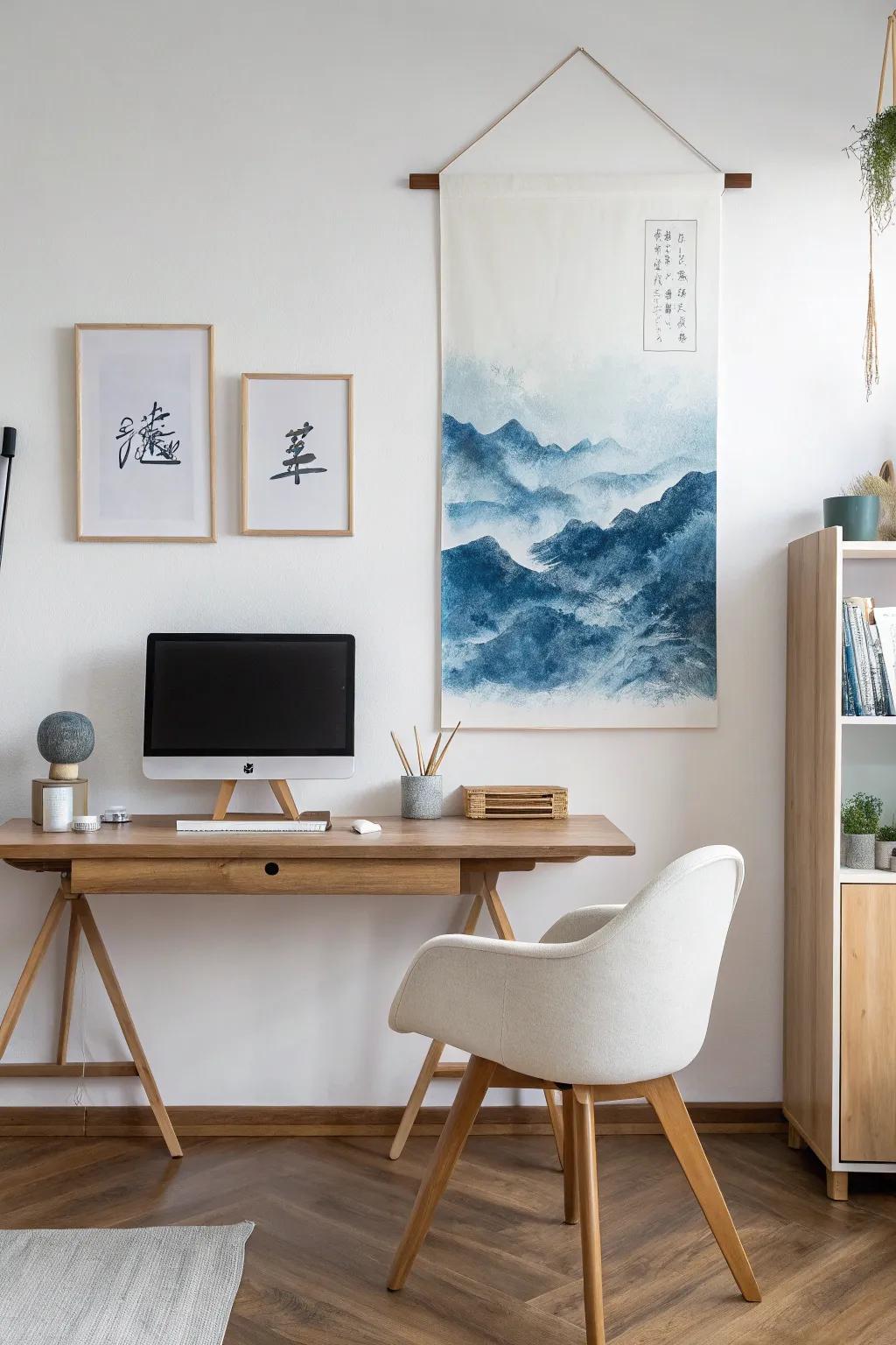 Monochrome calligraphy offers a bold yet calming visual impact.