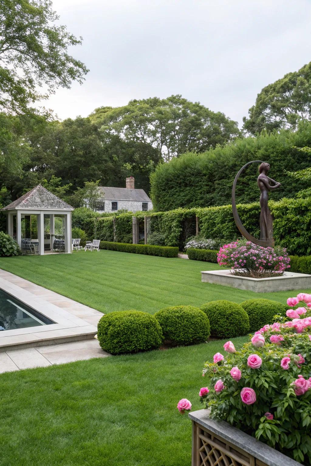 Outdoor sculptures add a distinctive artistic touch to your backyard.