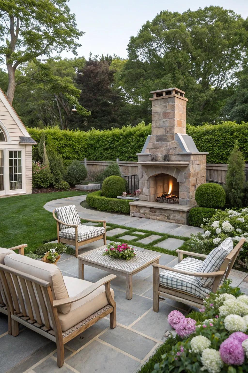 A fire feature creates a warm and inviting gathering spot in your backyard.