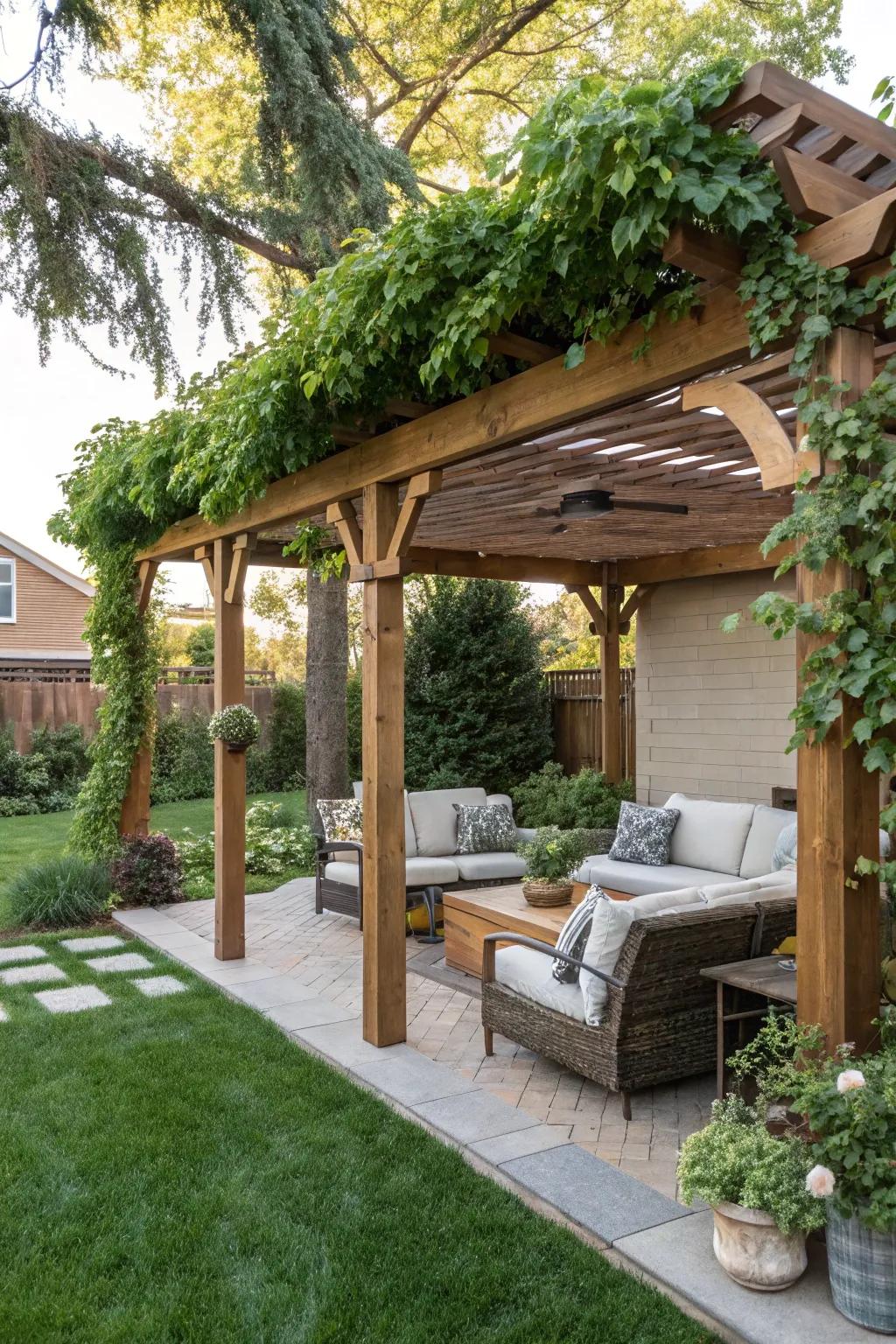A pergola offers shade and architectural beauty to your backyard.