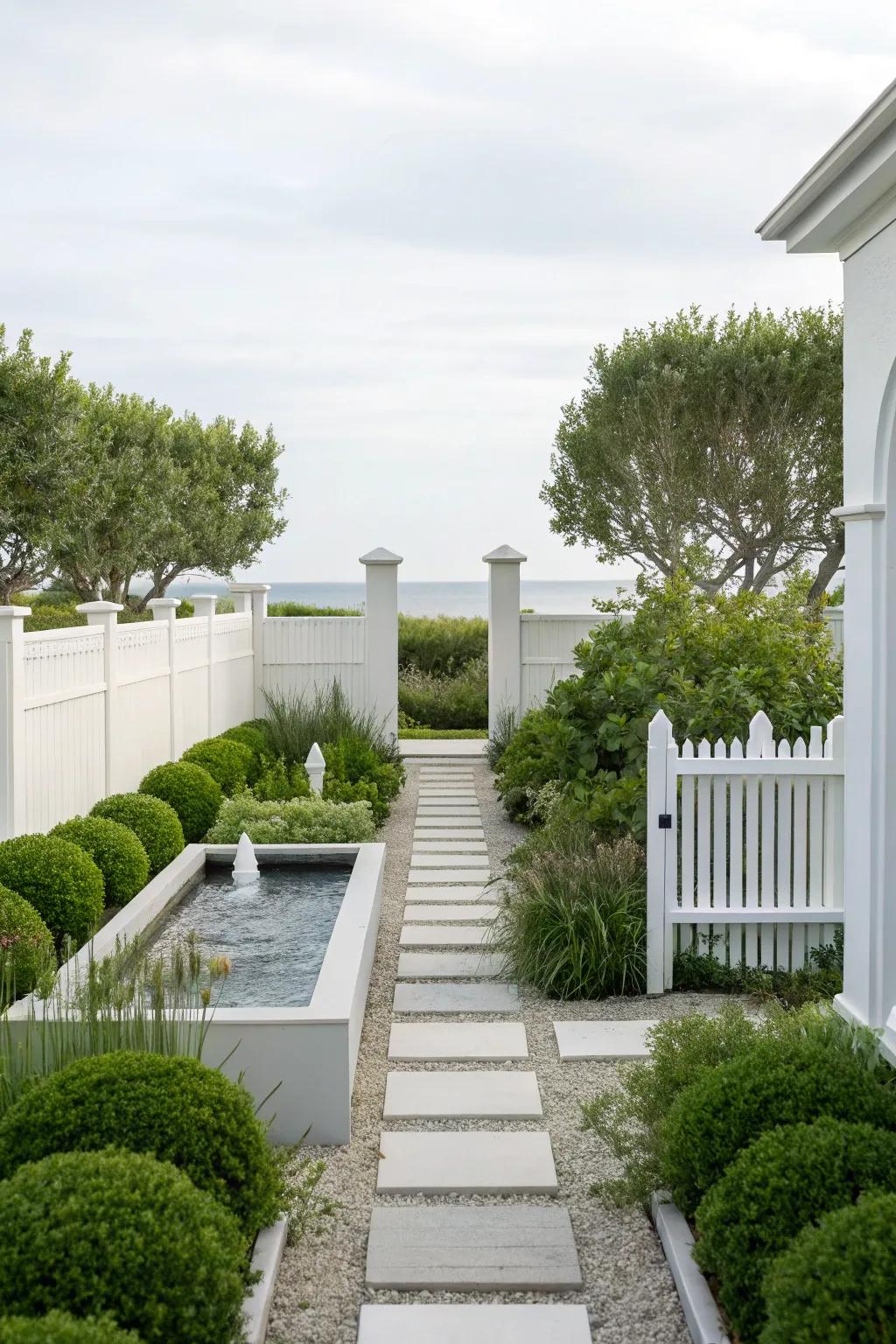 Minimalist design creates a calm and elegant outdoor retreat.