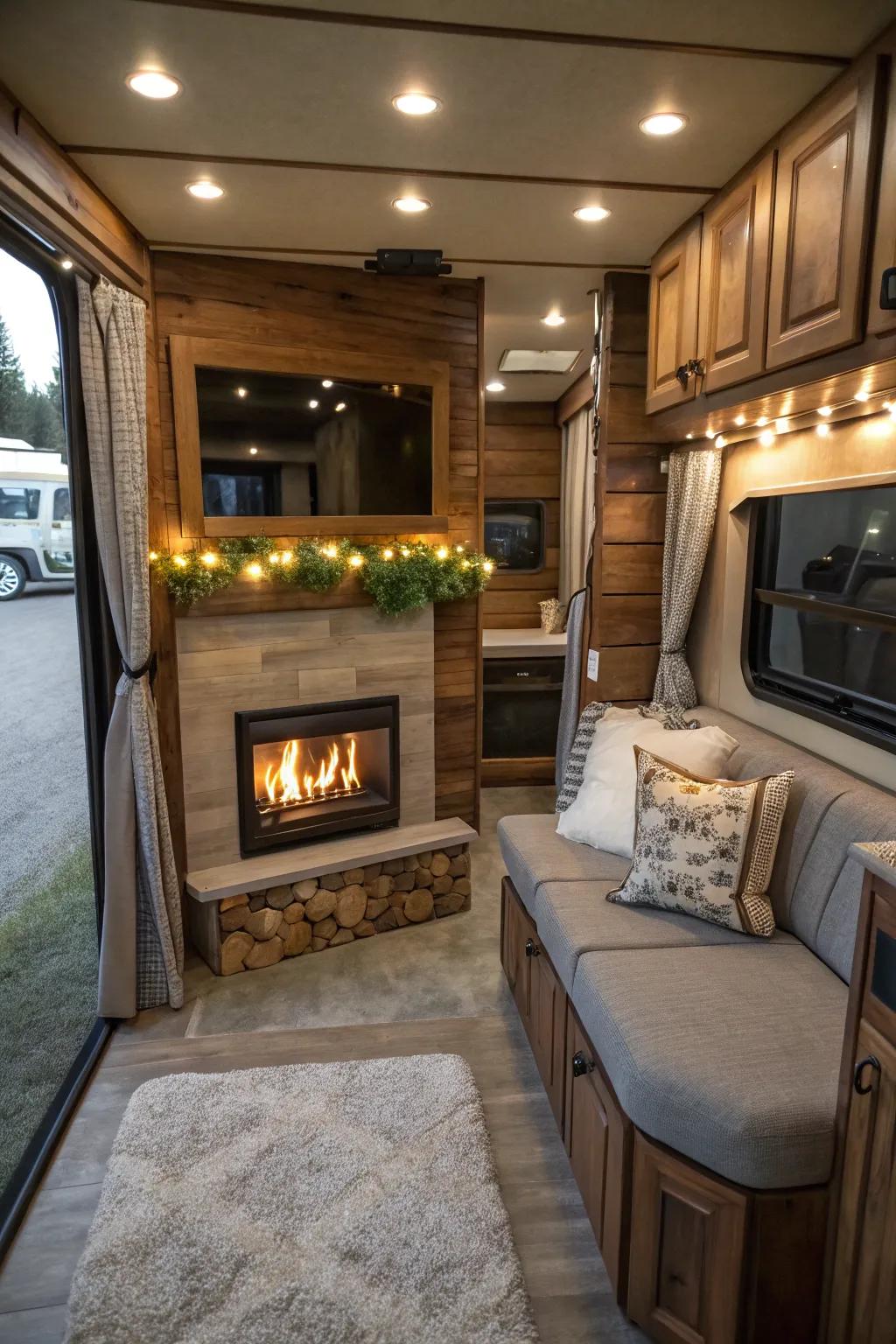 Custom fireplace nooks add character to your RV.