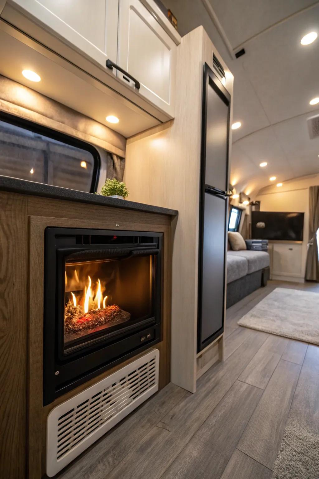 Compact fireplace inserts fit perfectly in small RV spaces.