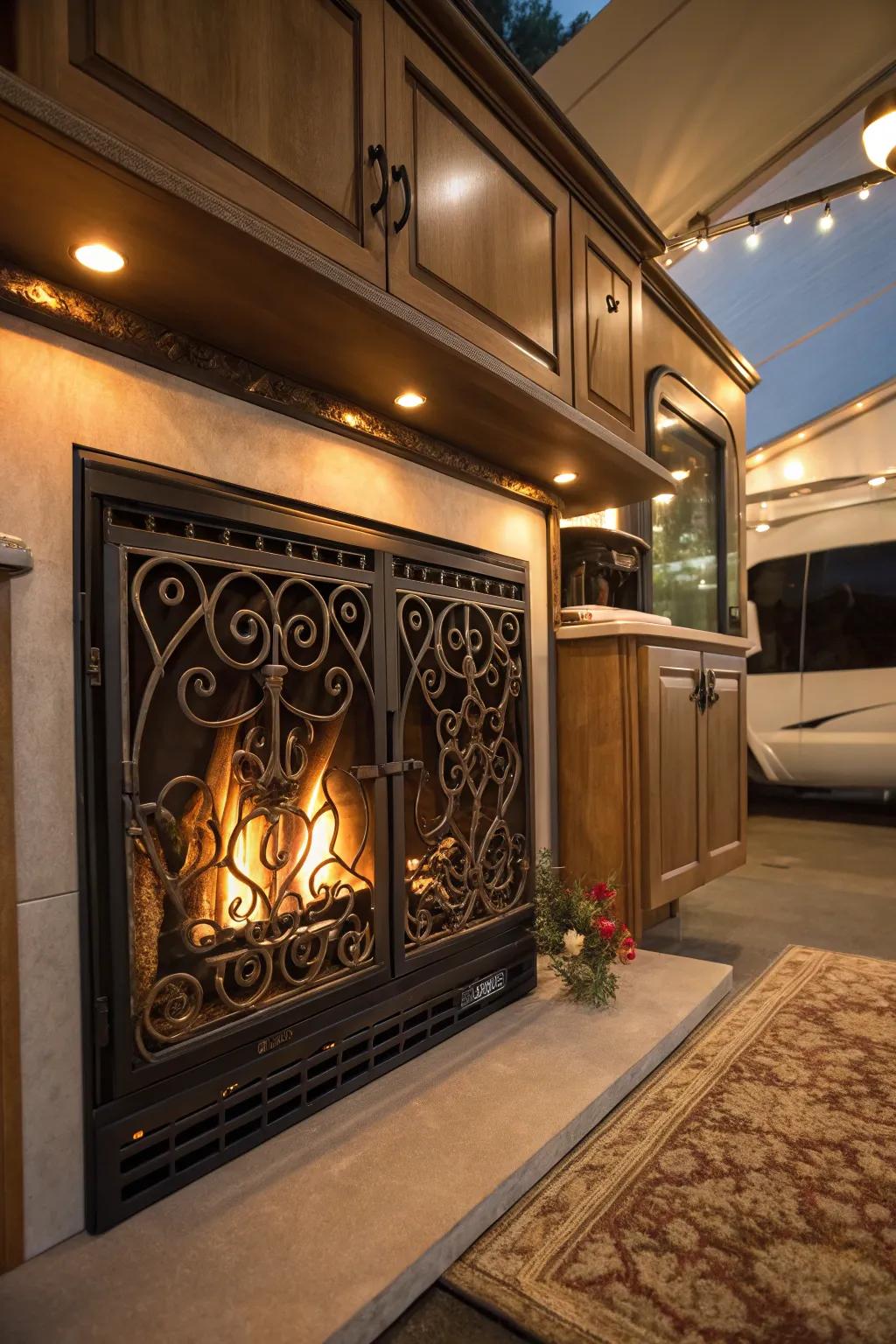 Decorative fireplace screens enhance style and safety.