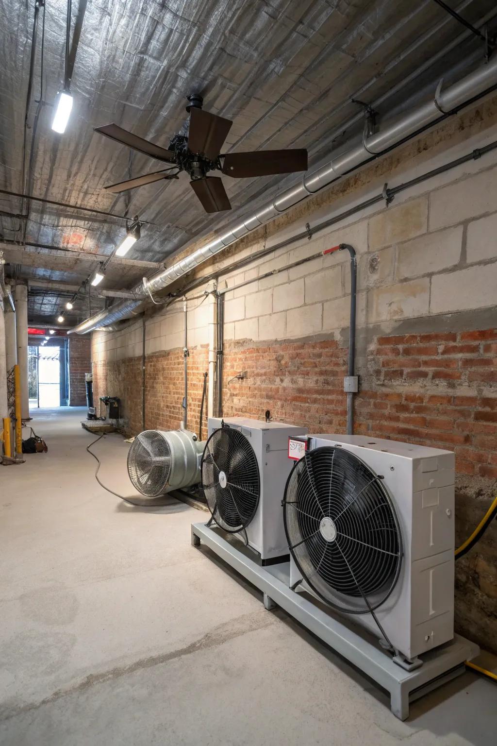 Cross-ventilation promotes steady airflow, improving basement air quality.