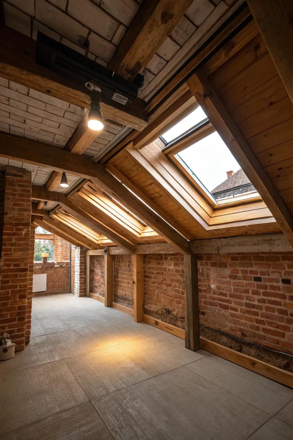 Operable skylights enhance both ventilation and natural lighting in basements.