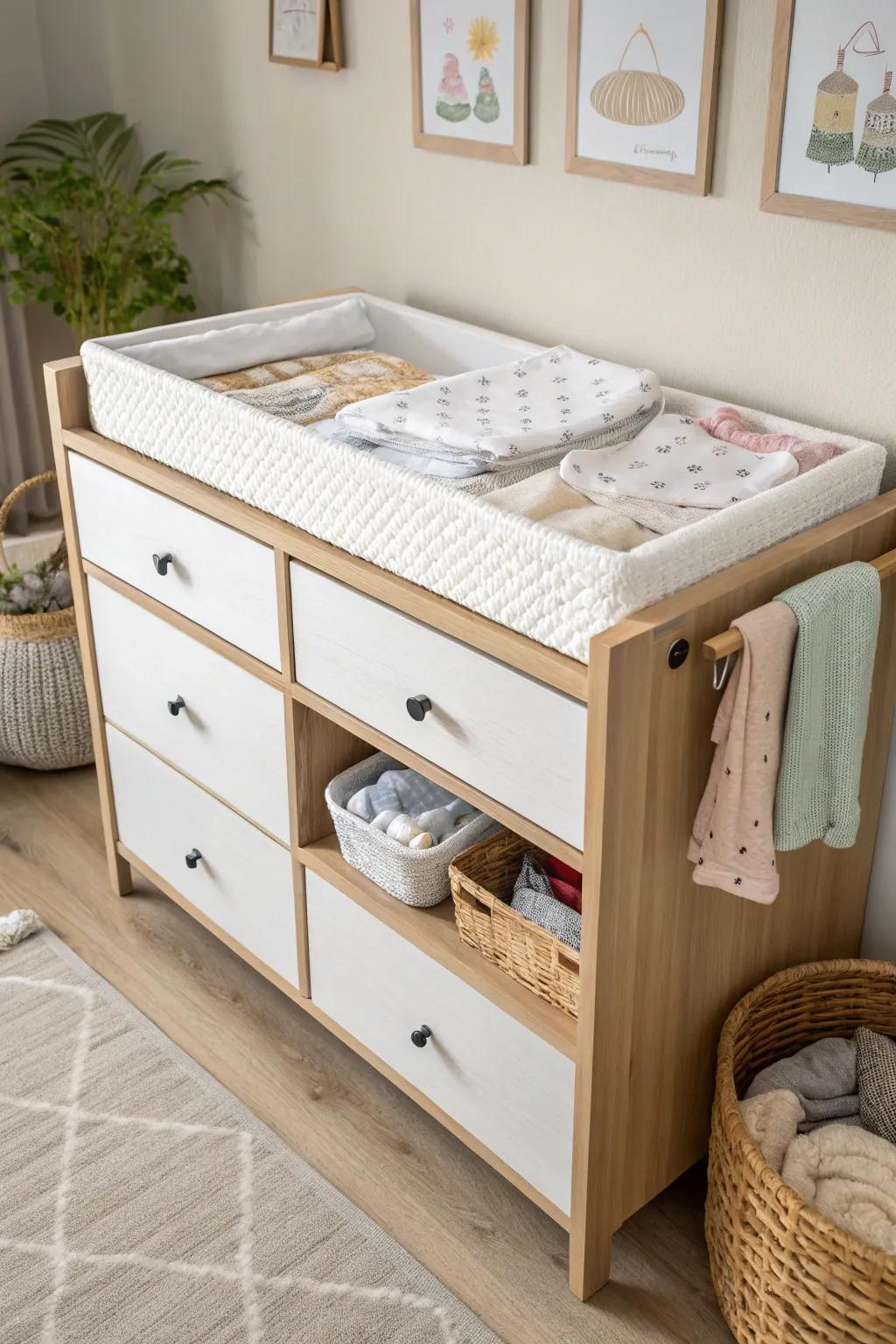 A dresser that doubles as a changing station, optimizing nursery space.