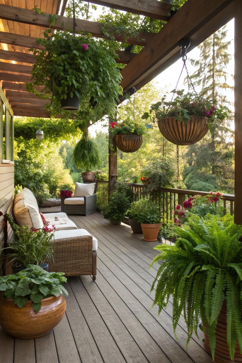 Lush plants and nature-inspired decor enhancing a lanai.