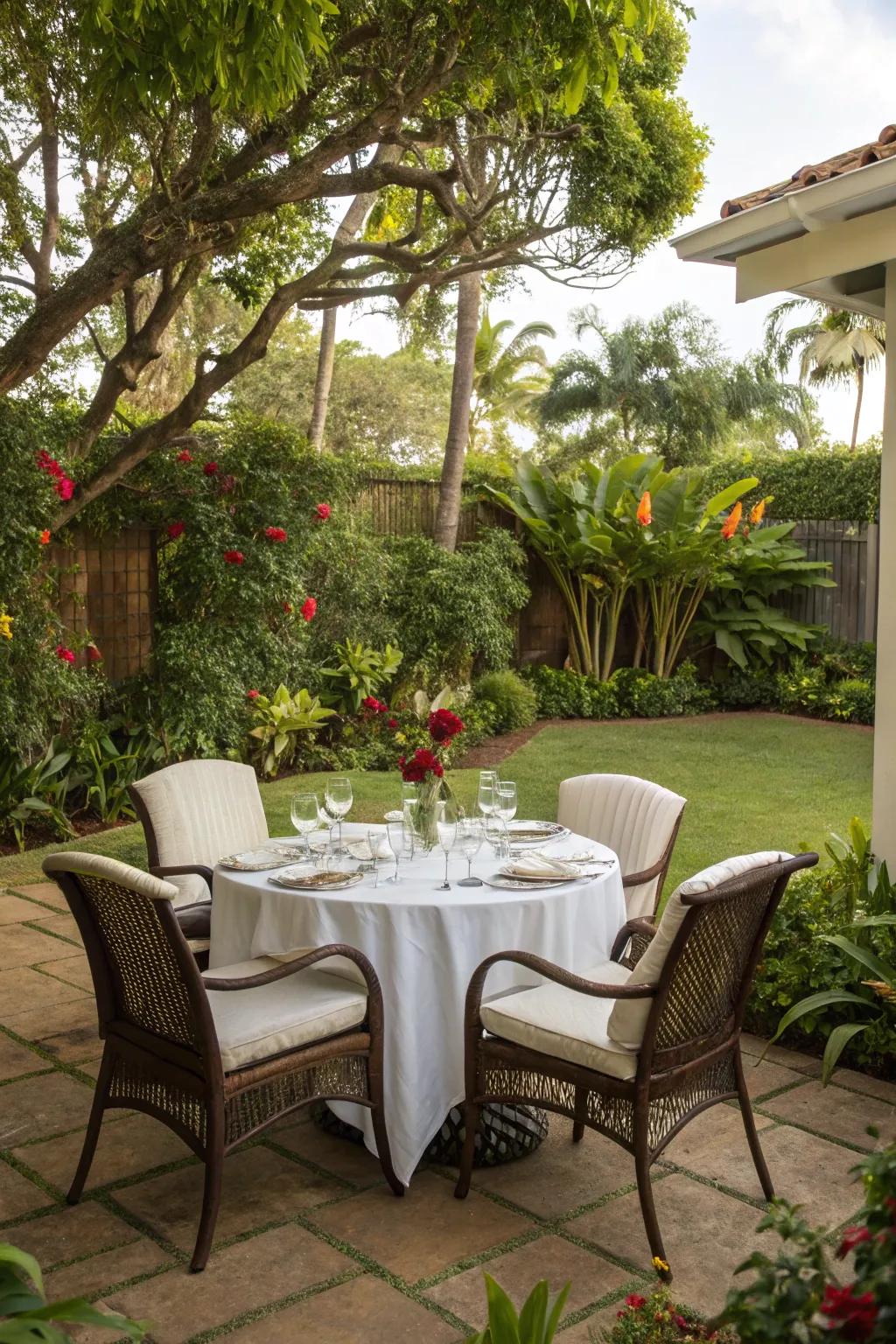 An inviting outdoor dining setup perfect for lanai meals.