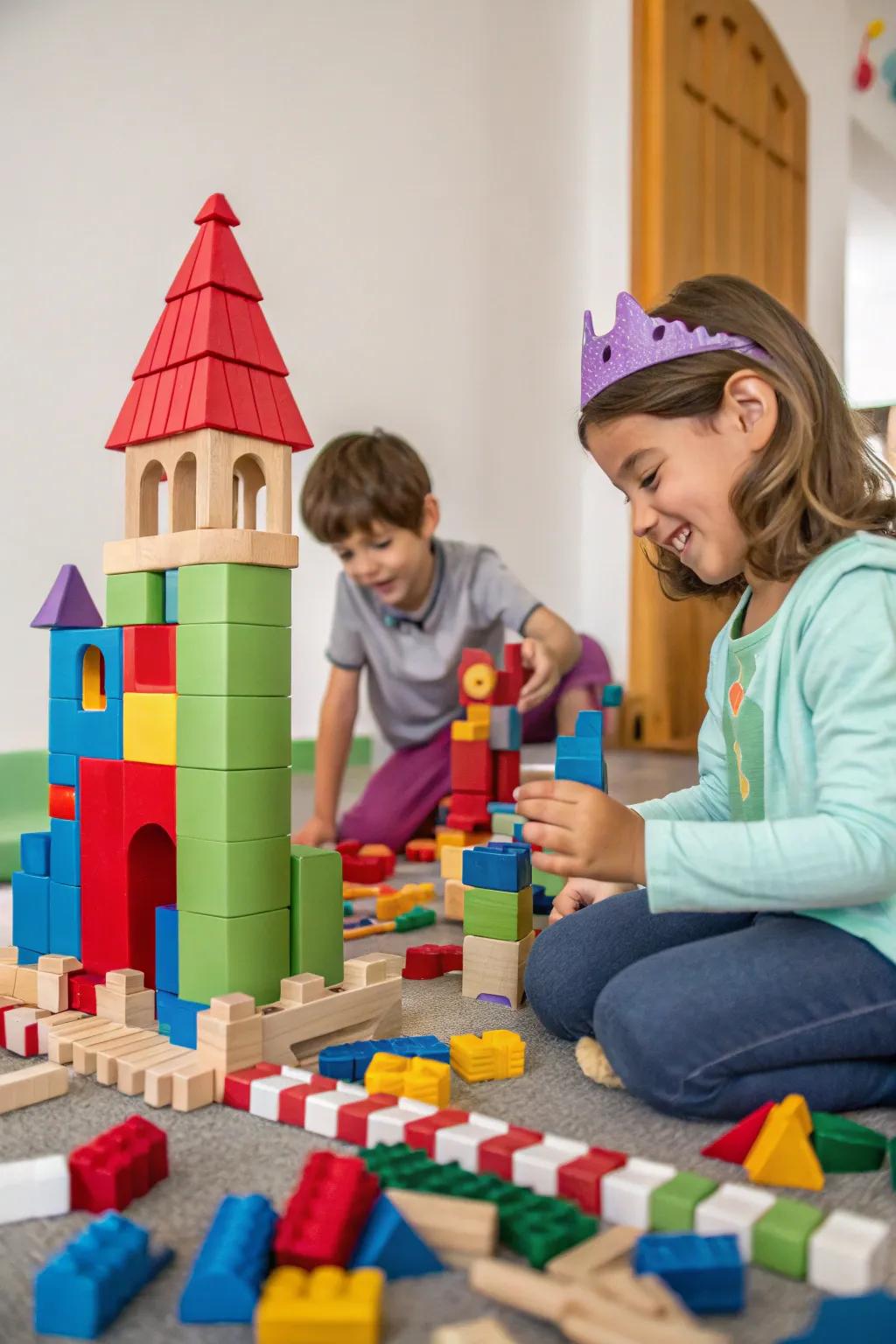 Blocks serving as a stage for imaginative stories.