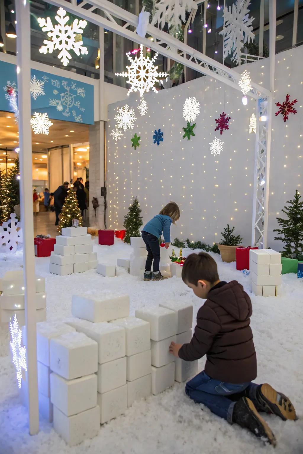 Seasonal block play with themed decorations.