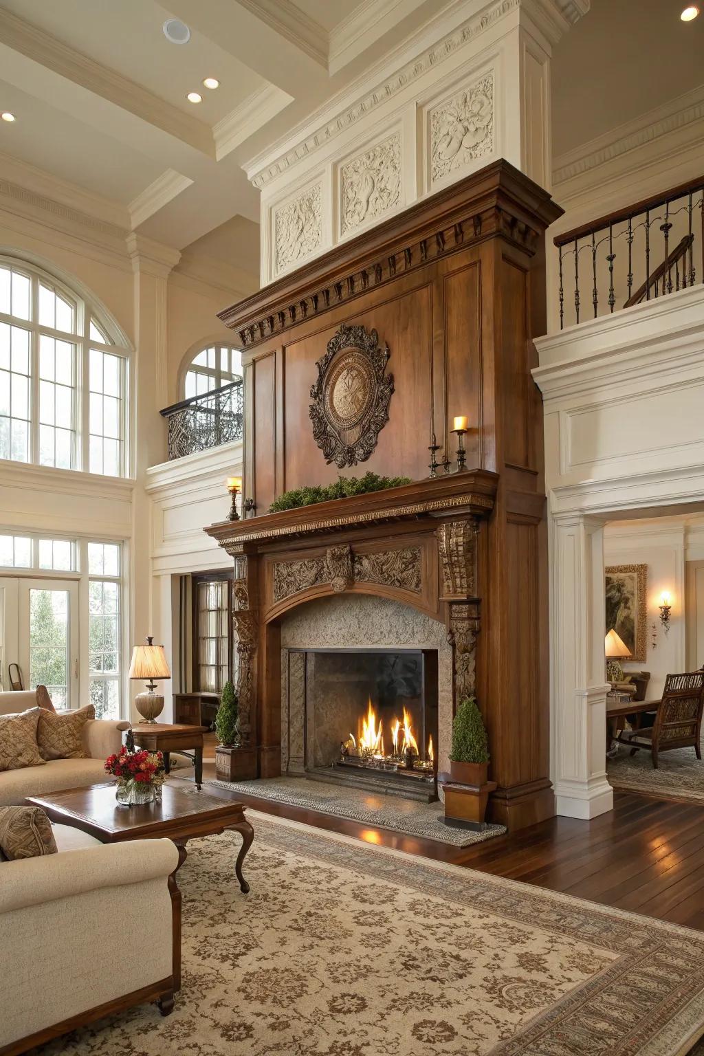 A grand fireplace as the cozy heart of a colonial living room.