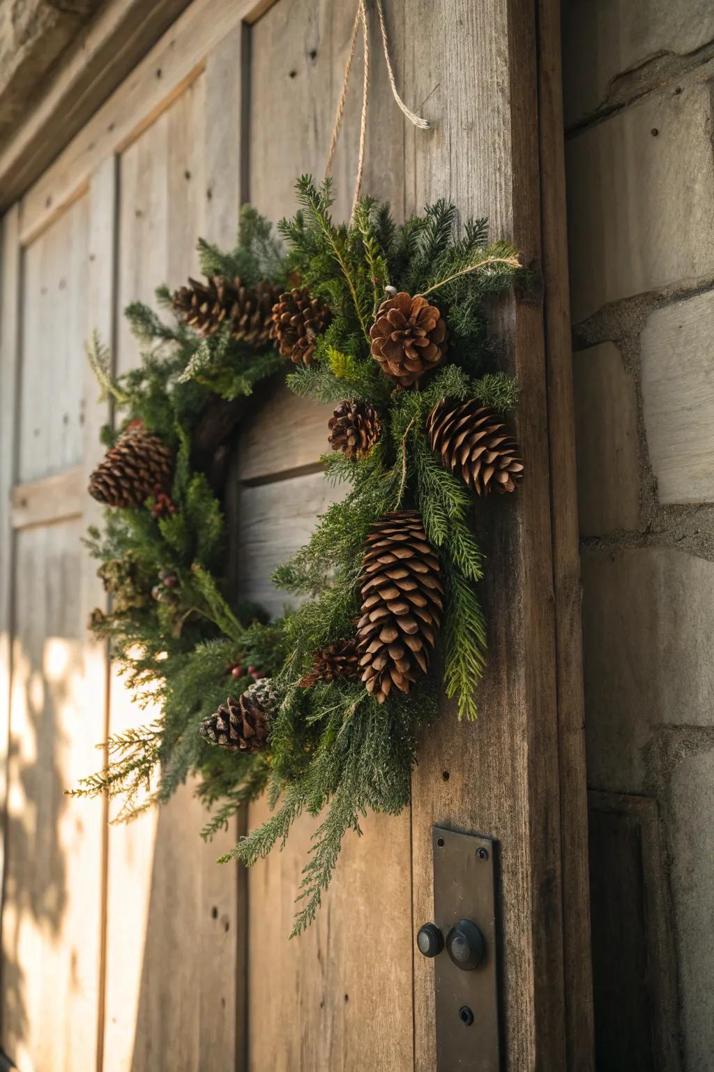 A wreath evoking the serenity of a forest retreat.