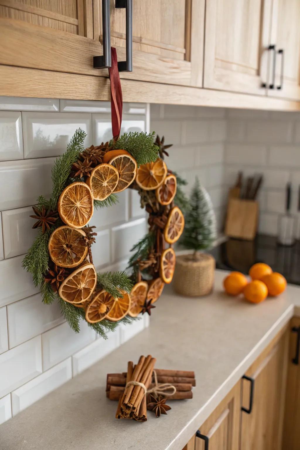 A wreath infused with bright citrus and spice aromas.
