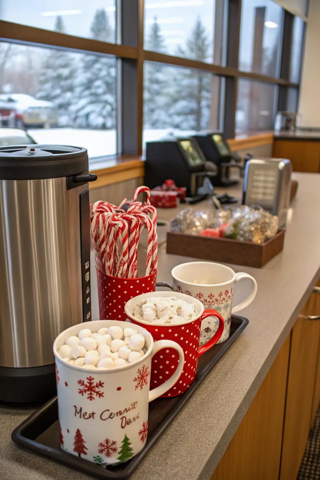 A winter-inspired coffee station adds warmth and delight to the office.