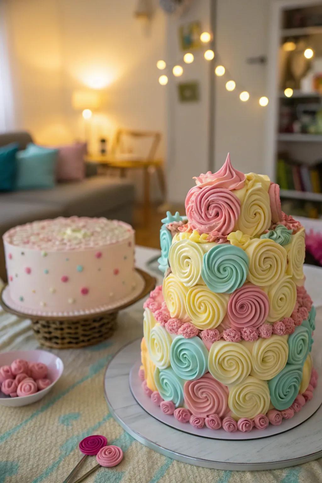 Buttercream cake decorated with lively swirls and curls