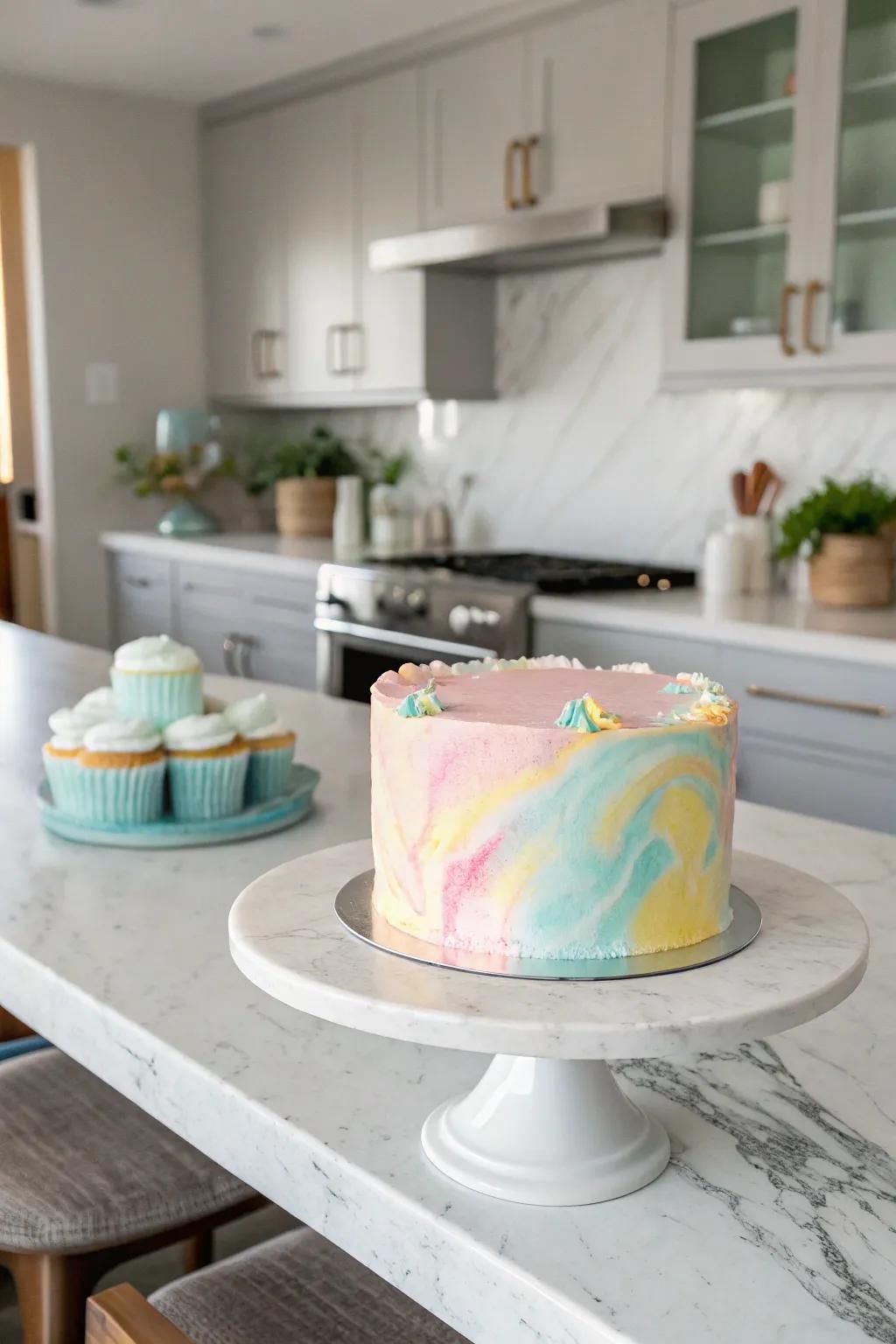 Buttercream cake with a delicate watercolor effect