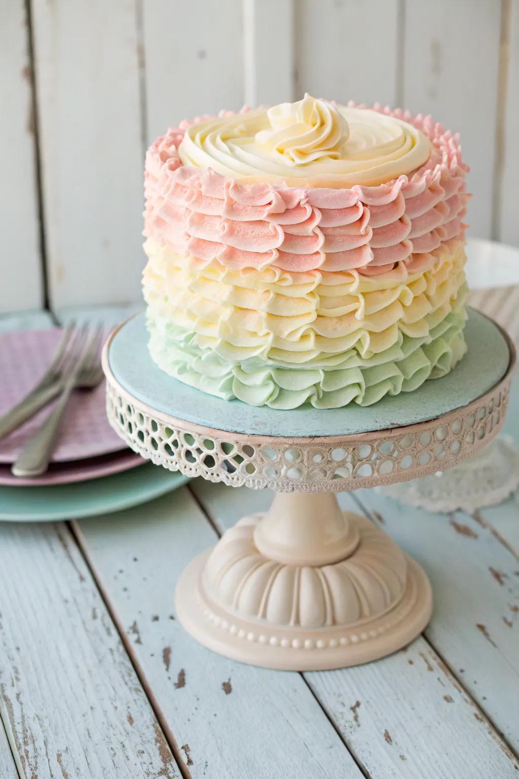 Buttercream ruffles cascading elegantly on a cake