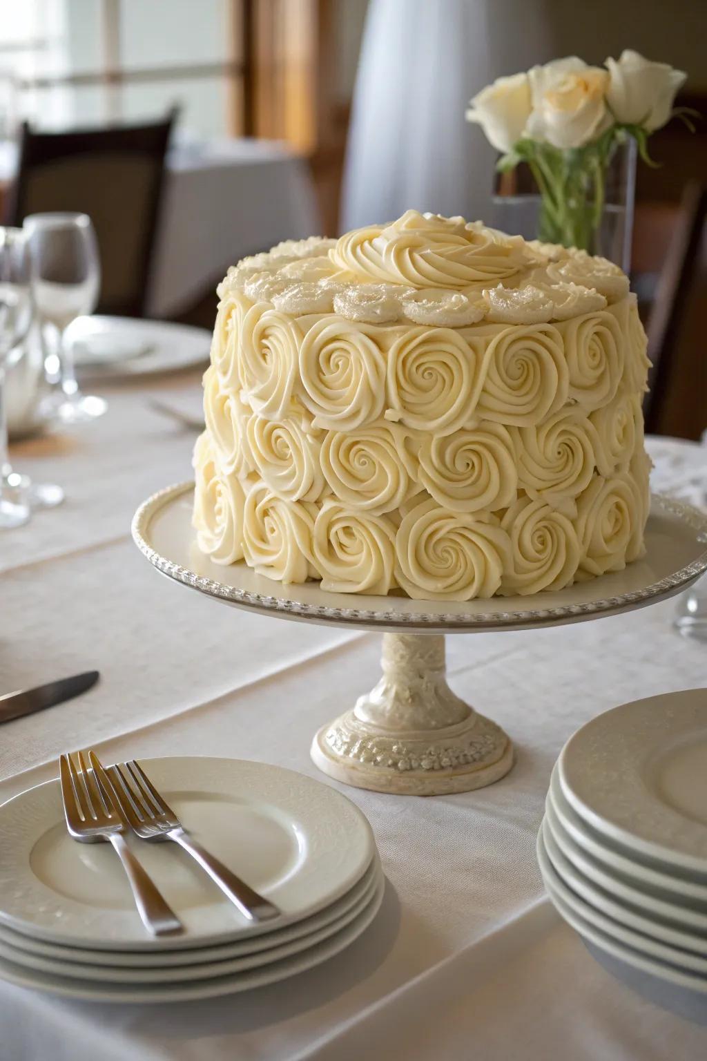 Buttercream cake covered in elegant rosette swirls
