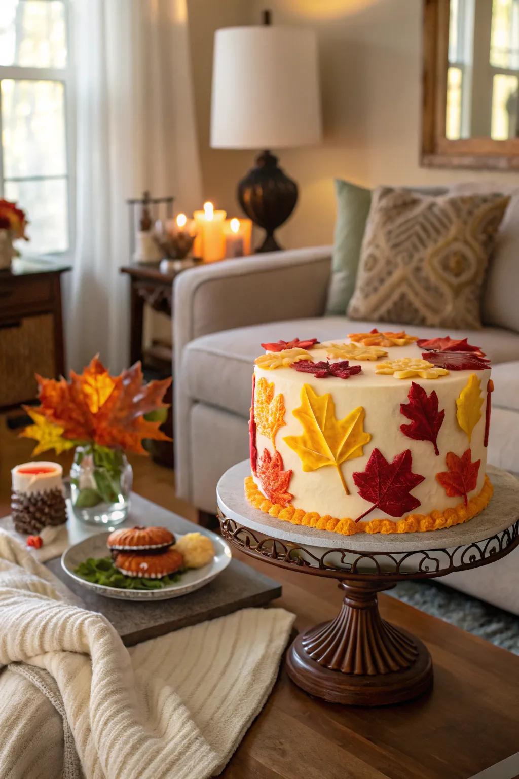 Buttercream cake decorated with seasonal colors and motifs
