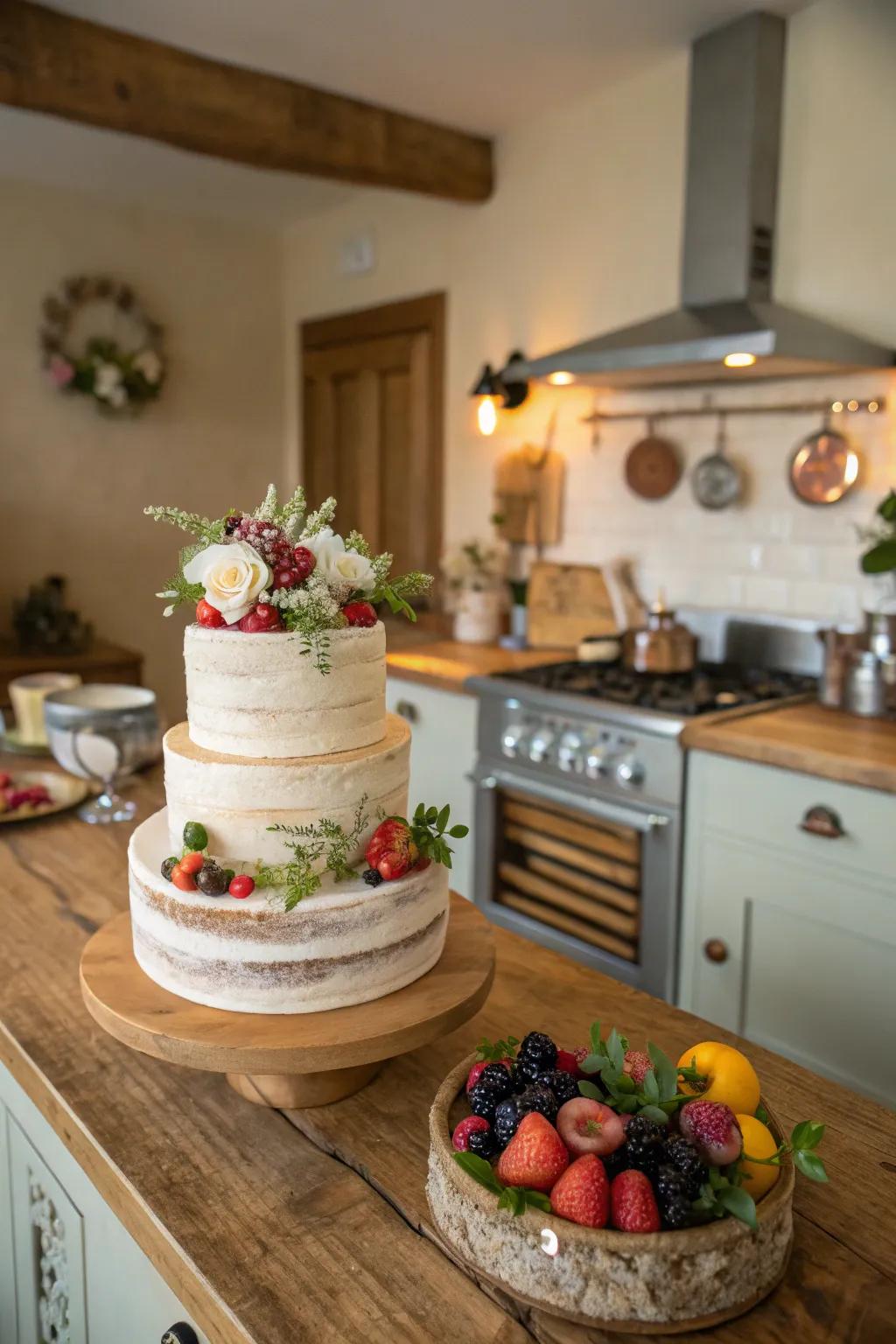 Simple and elegant rustic naked buttercream cake