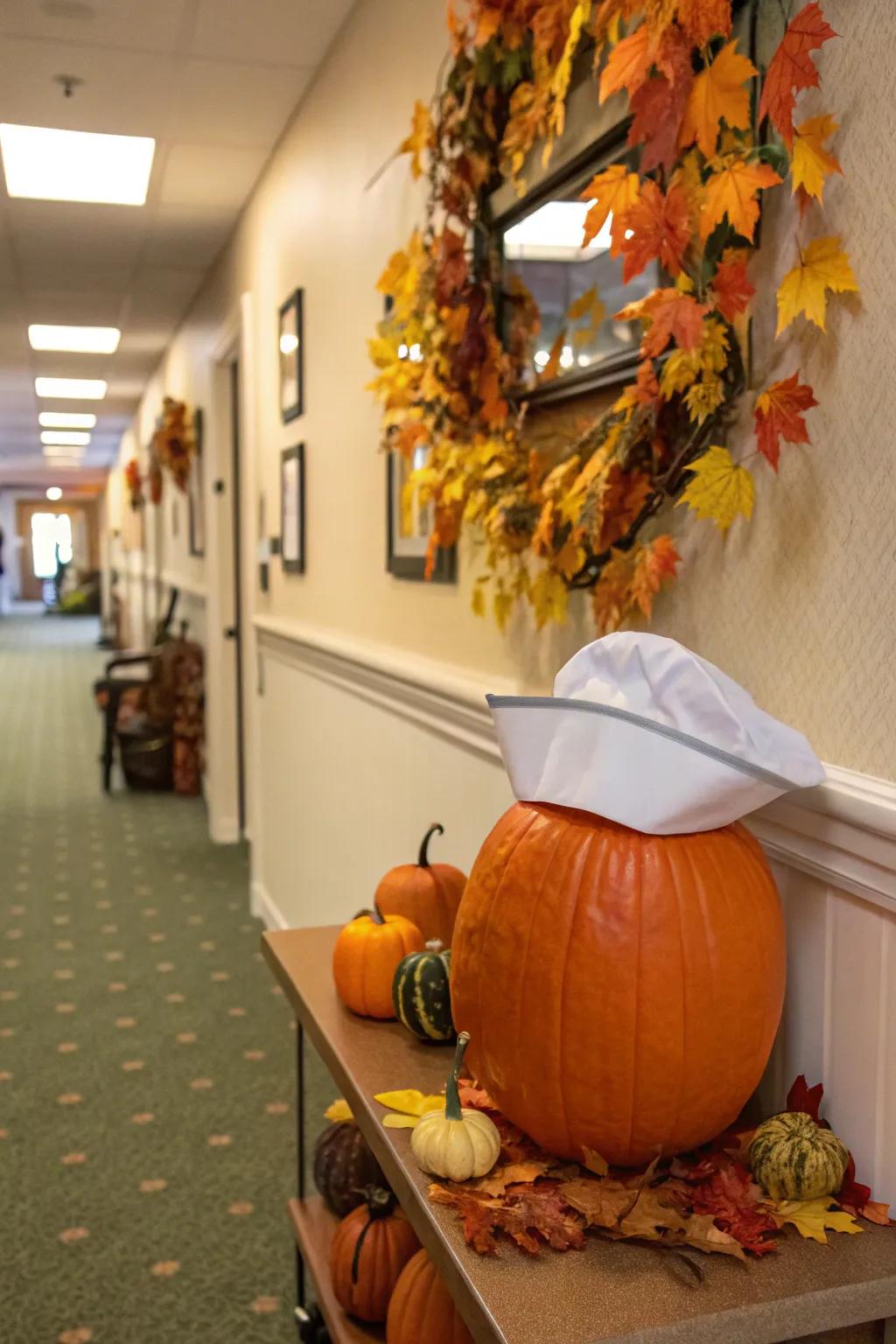 Pumpkin topped with a traditional nurse's cap.