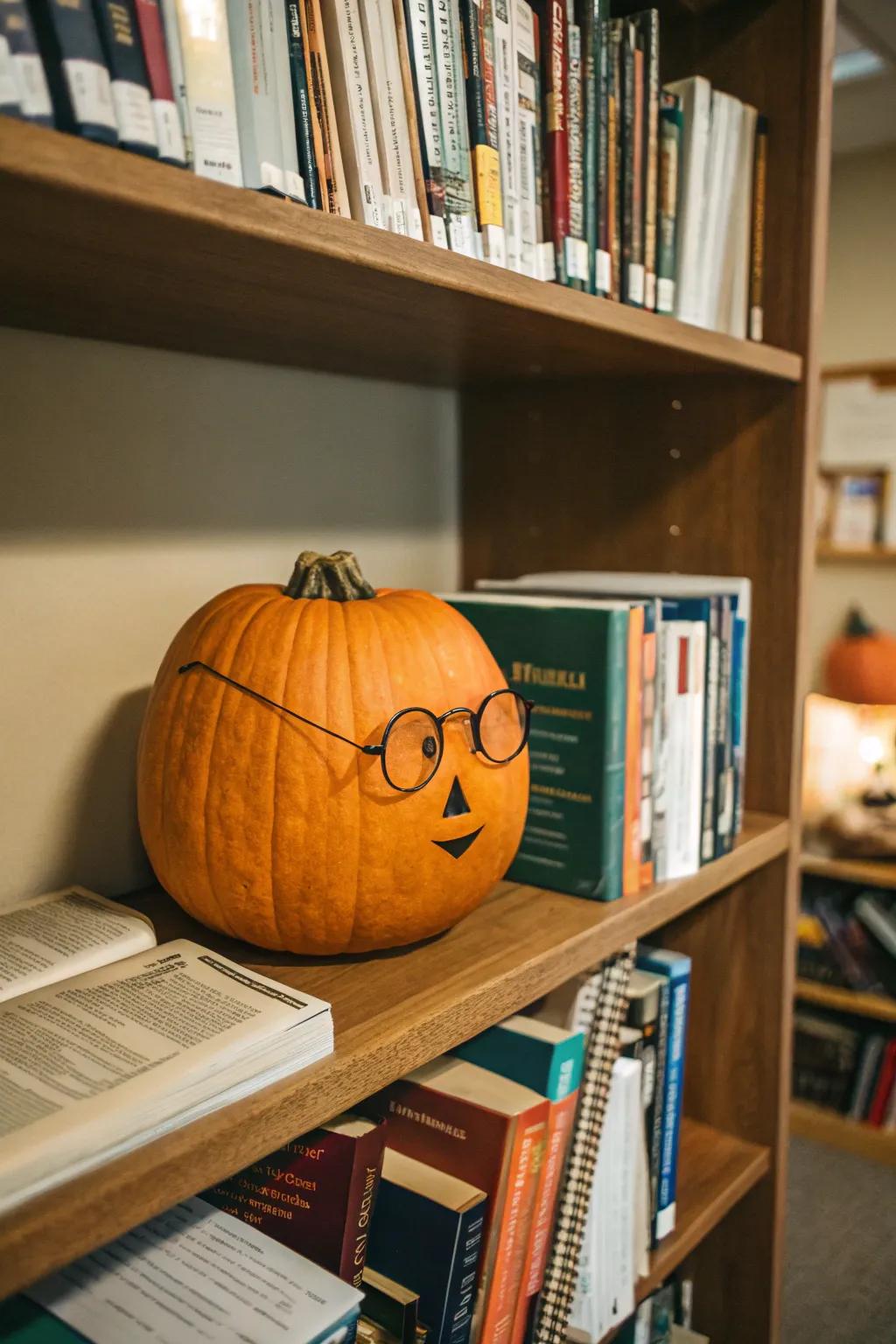 Pumpkin wearing eyeglasses for a studious look.