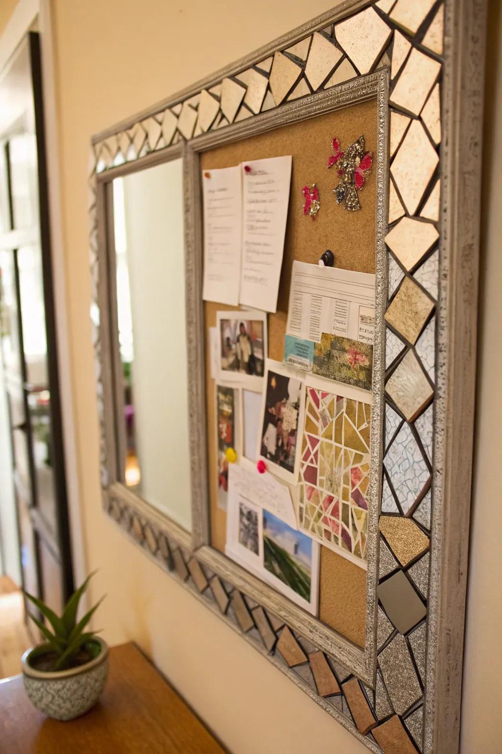 Mirror magnet board used for notes and photos.