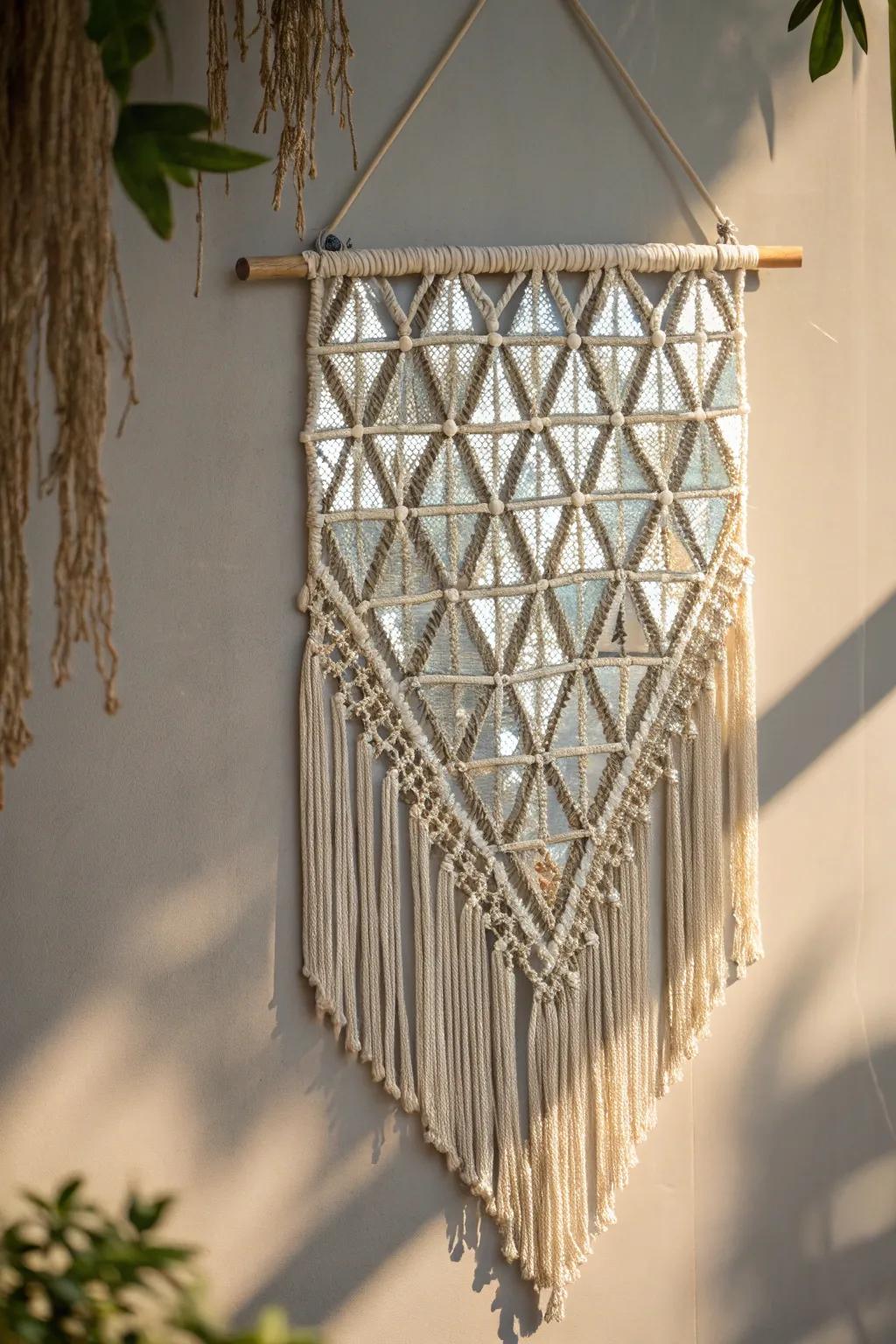 Elegant wall hanging featuring broken mirror pieces.