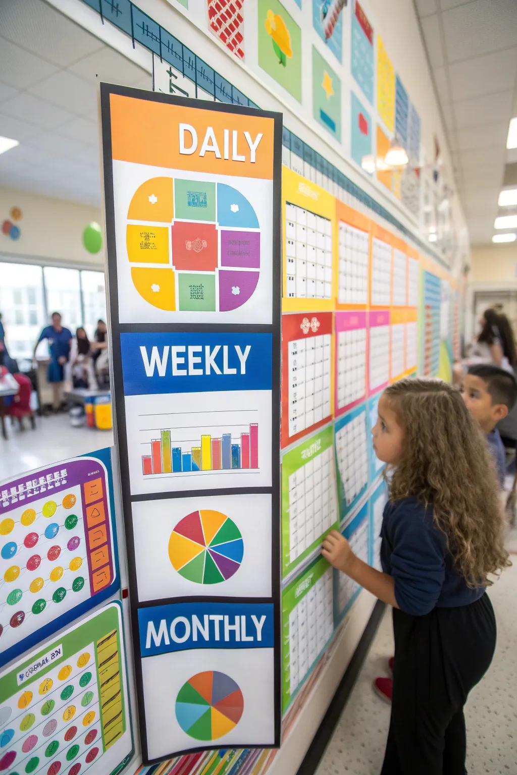 Engaging colorful bulletin board for attendance tracking.