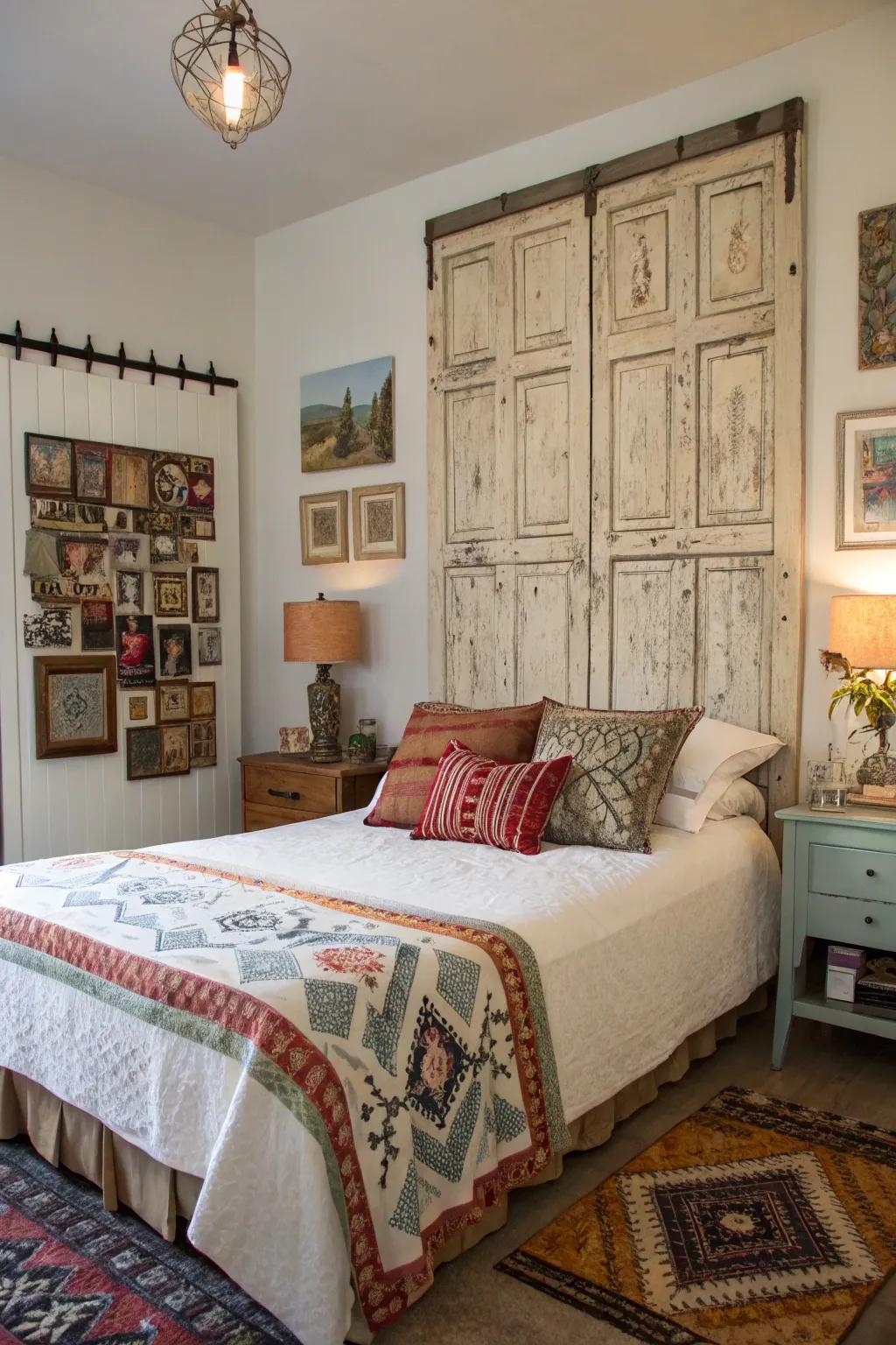 Old doors transformed into a charming and unique headboard.