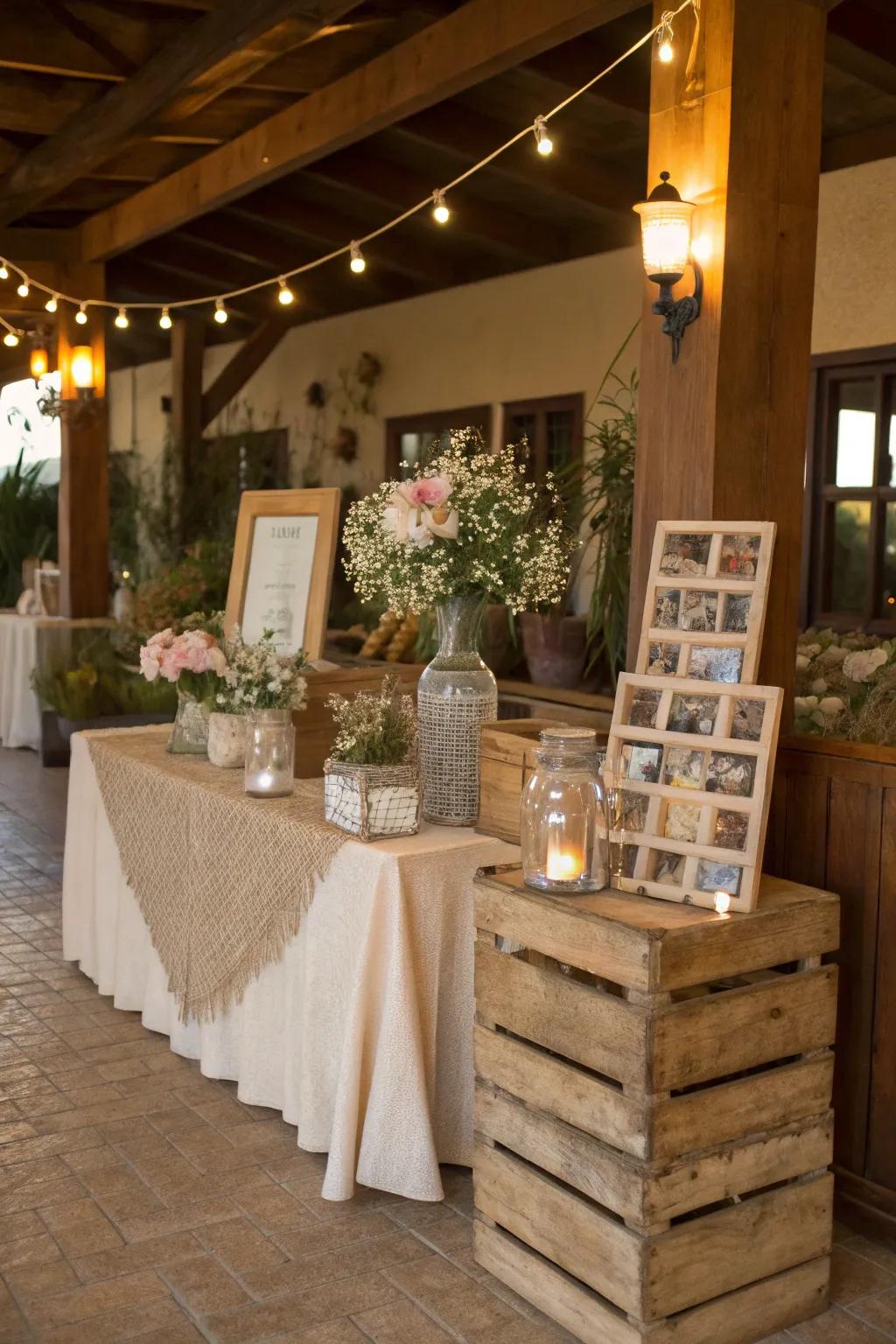 Rustic elements create a warm and inviting photo booth.