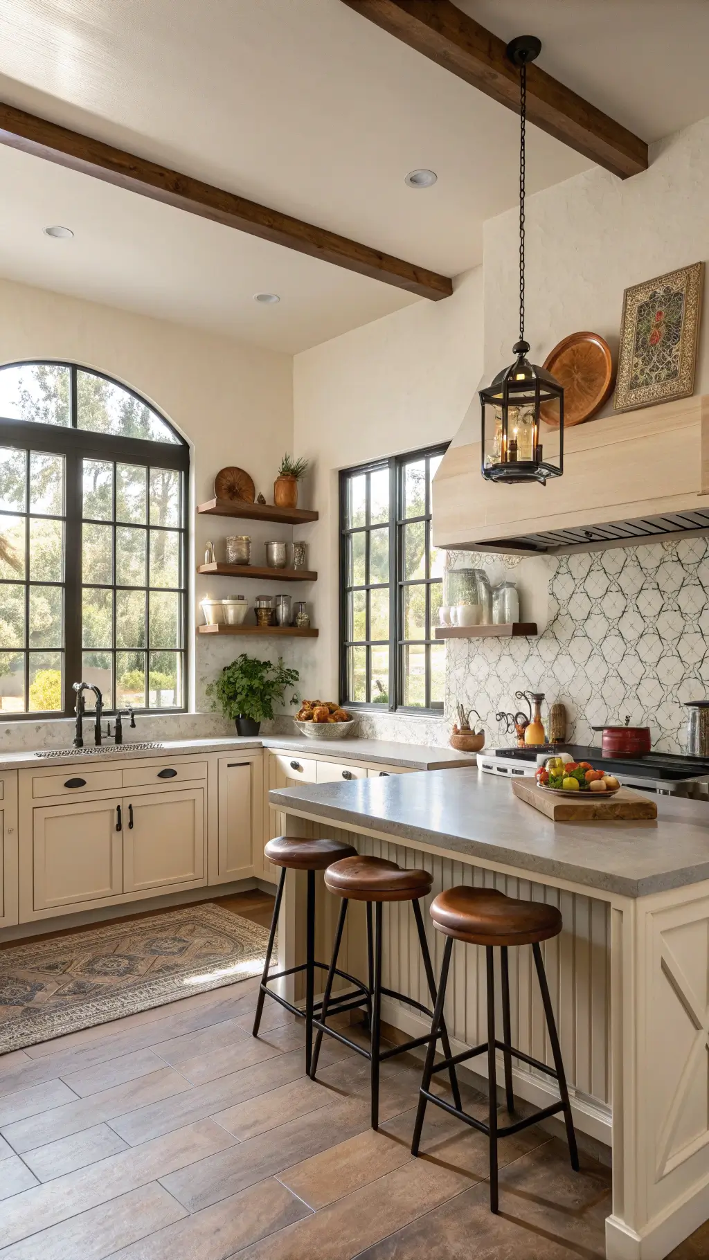 Spanish Revival living room with terracotta and iron accents