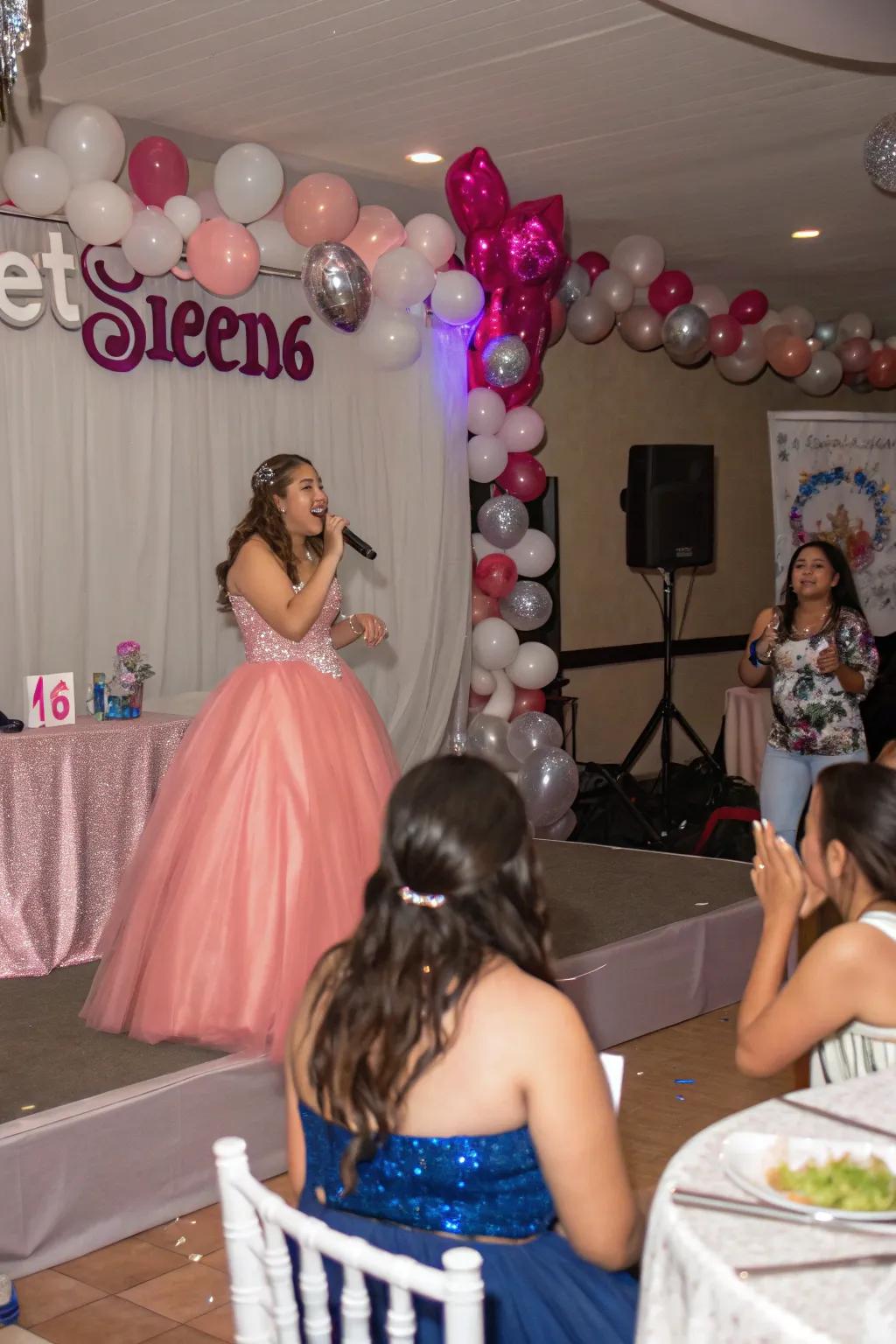 A surprise act during a sweet sixteen celebration.