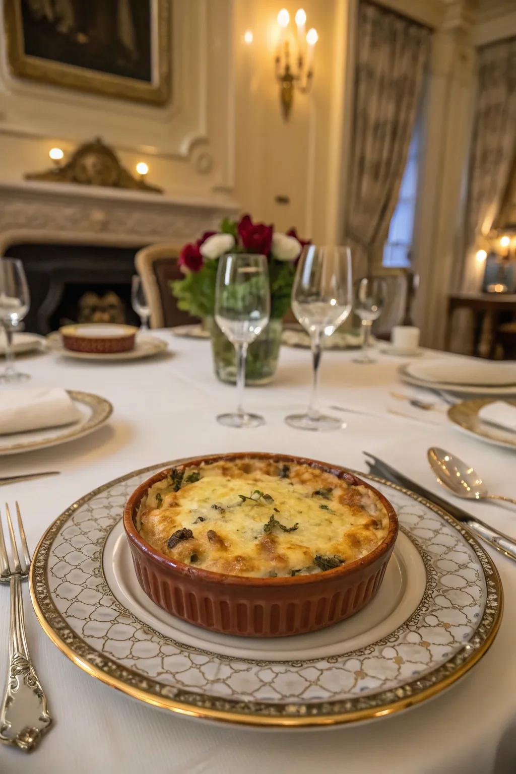 Mushroom and turkey gratin with cheesy crust