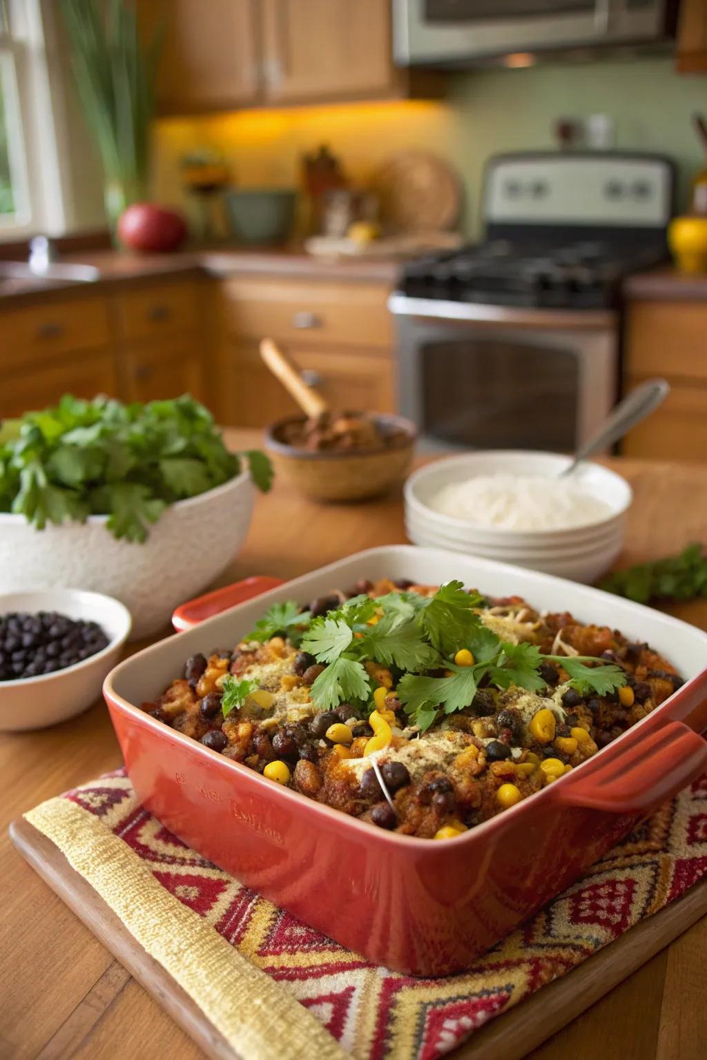 Southwest turkey casserole with black beans and corn