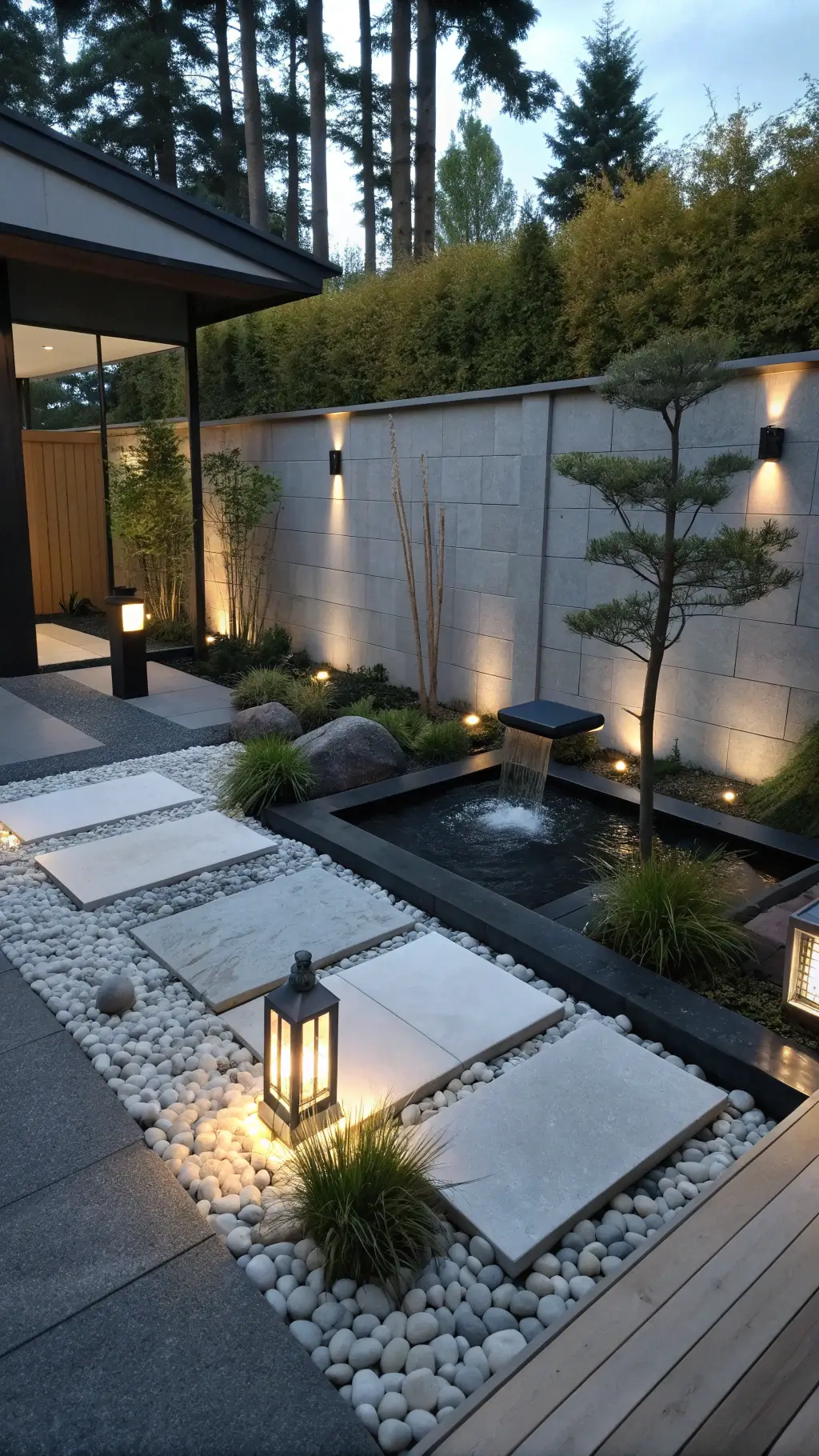 Geometric garden layout with minimalist plants