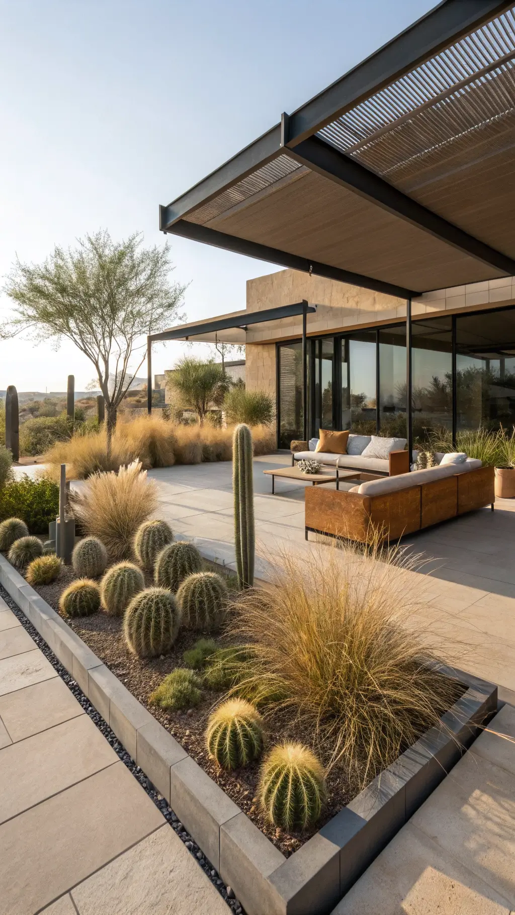 Neutral color palette with green accents in garden