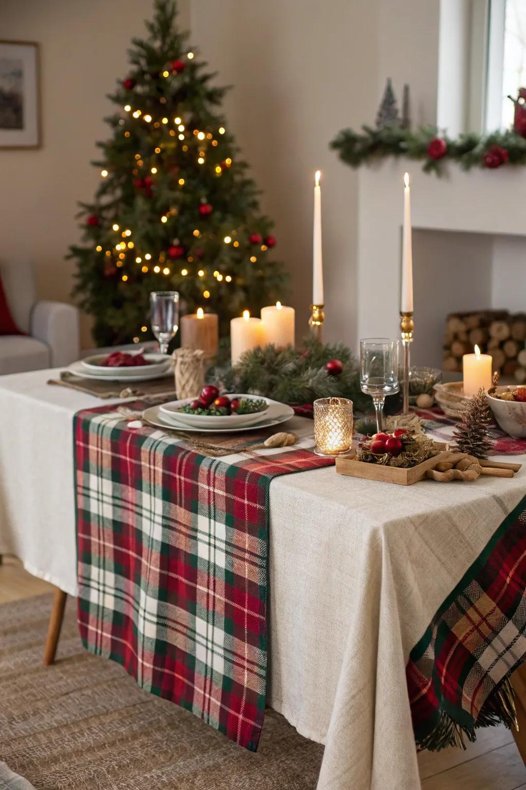 Plaid throws add warmth and a rustic feel to the table.
