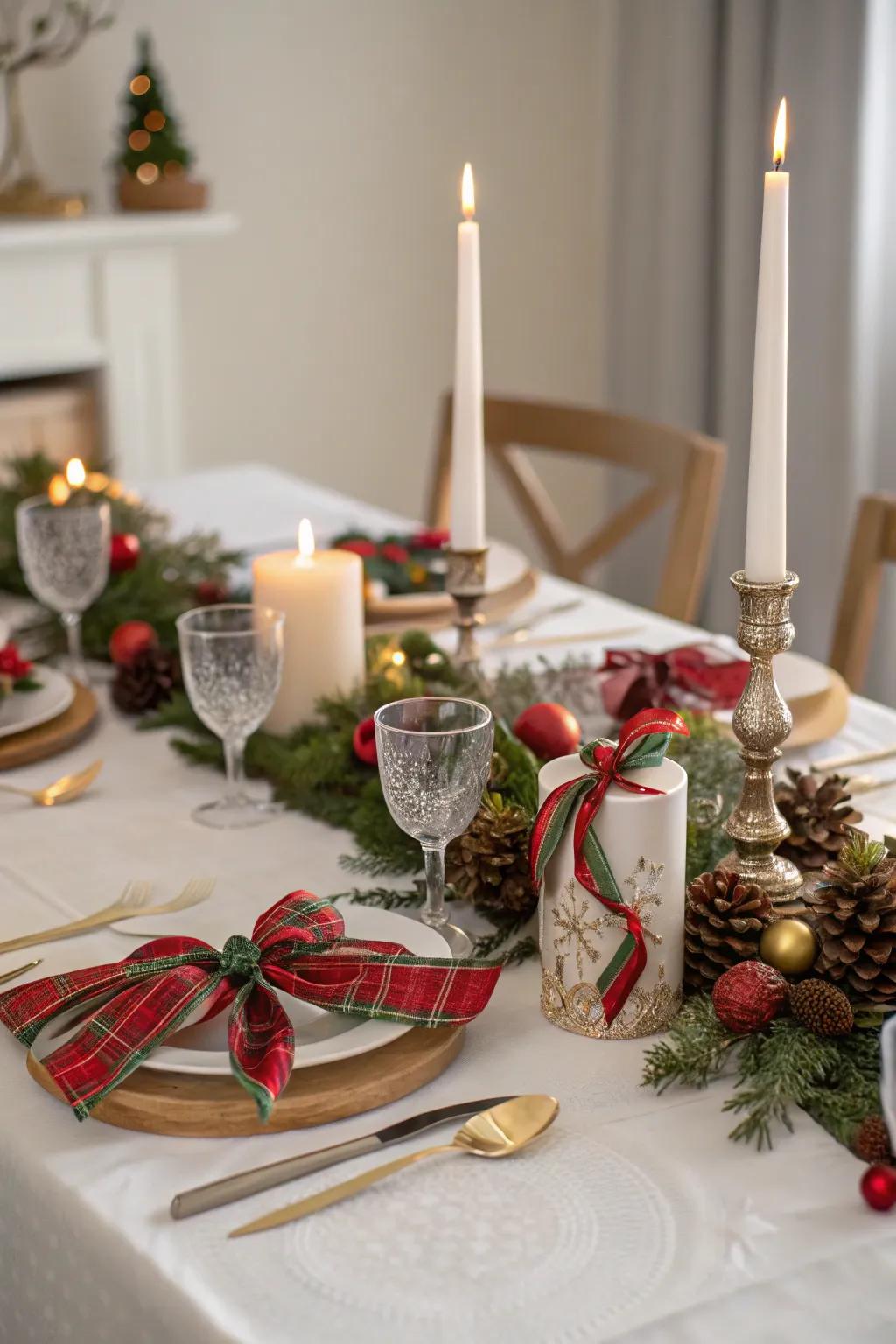 Ribbons and bows add sophistication to holiday decor.