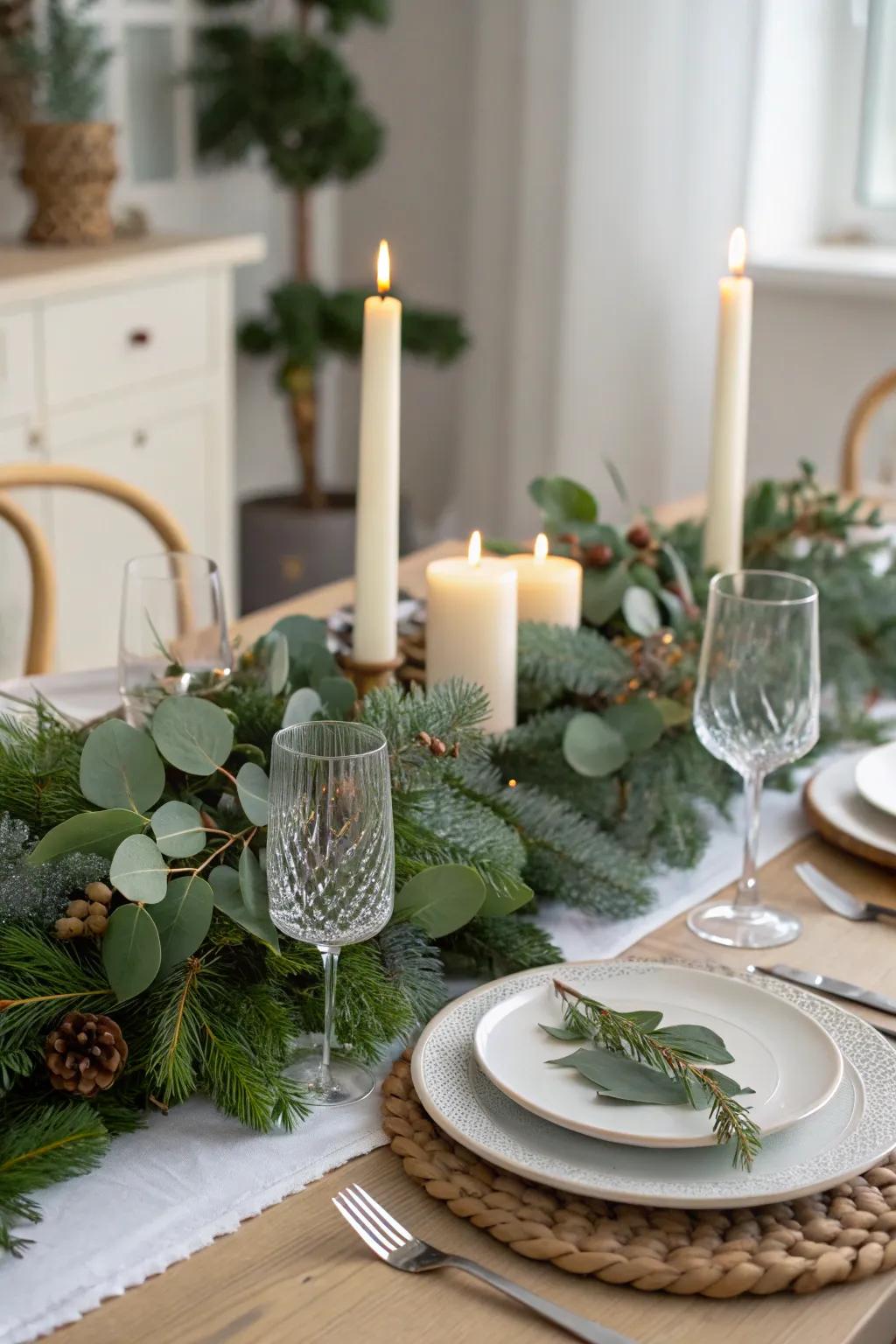 Fresh greenery brings natural beauty and fragrance to the table.