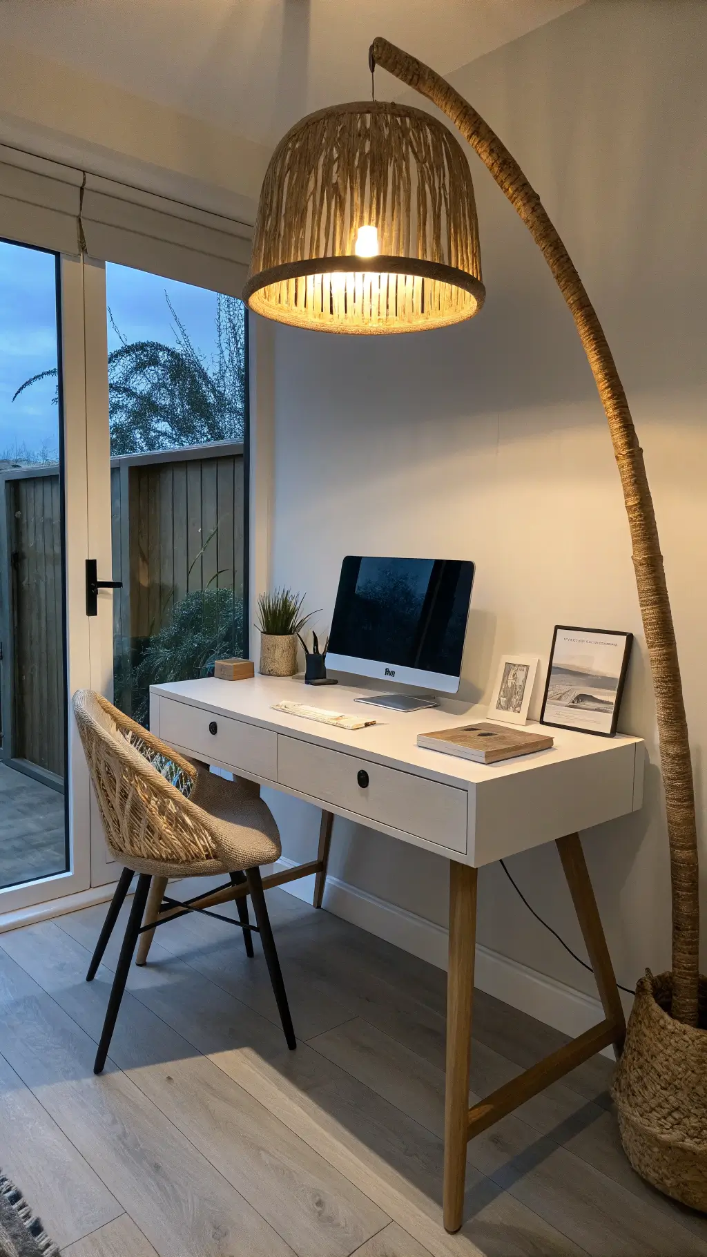 Japandi lamp in a minimalist workspace