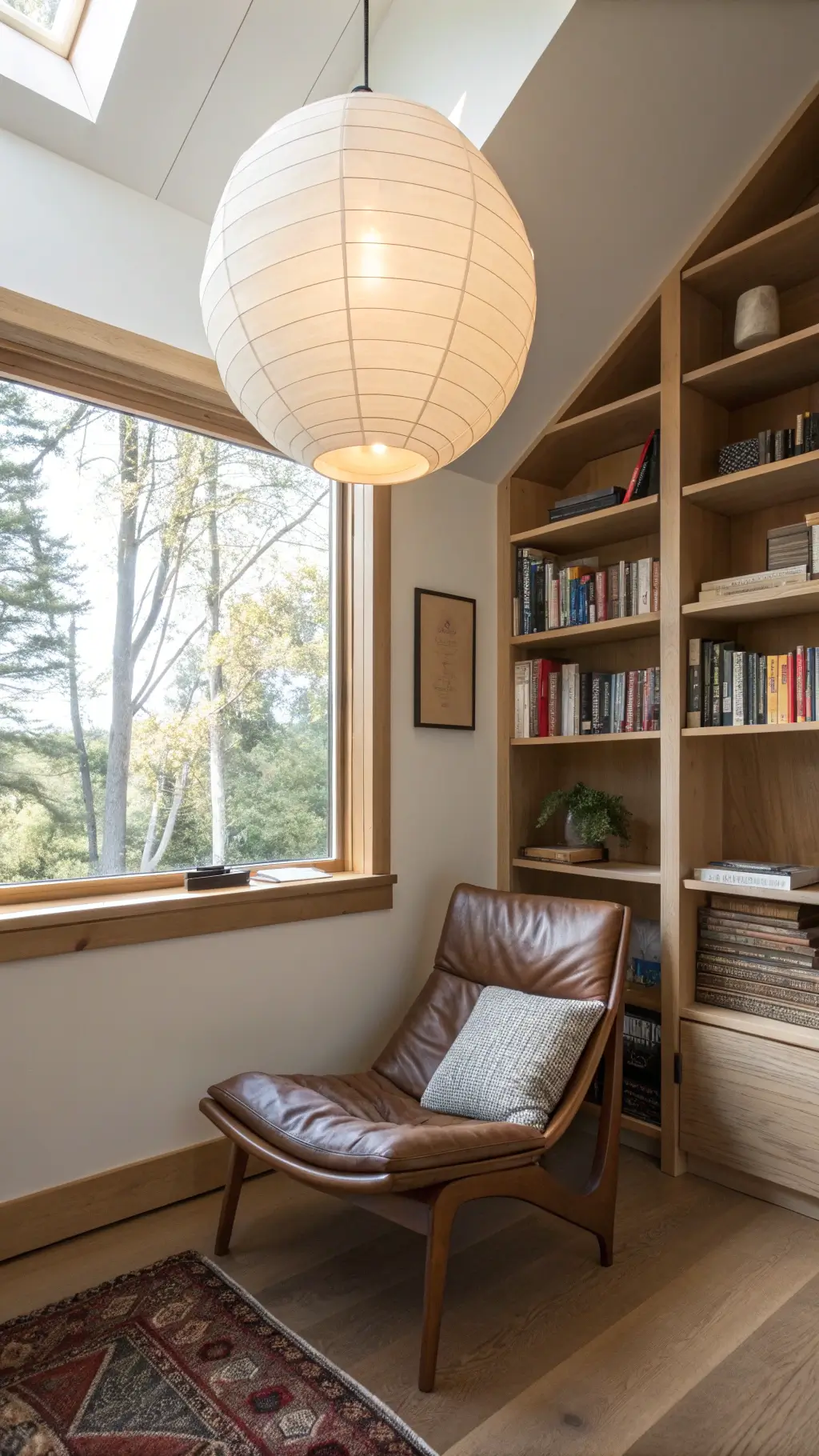 Layered Japandi lighting in a living room