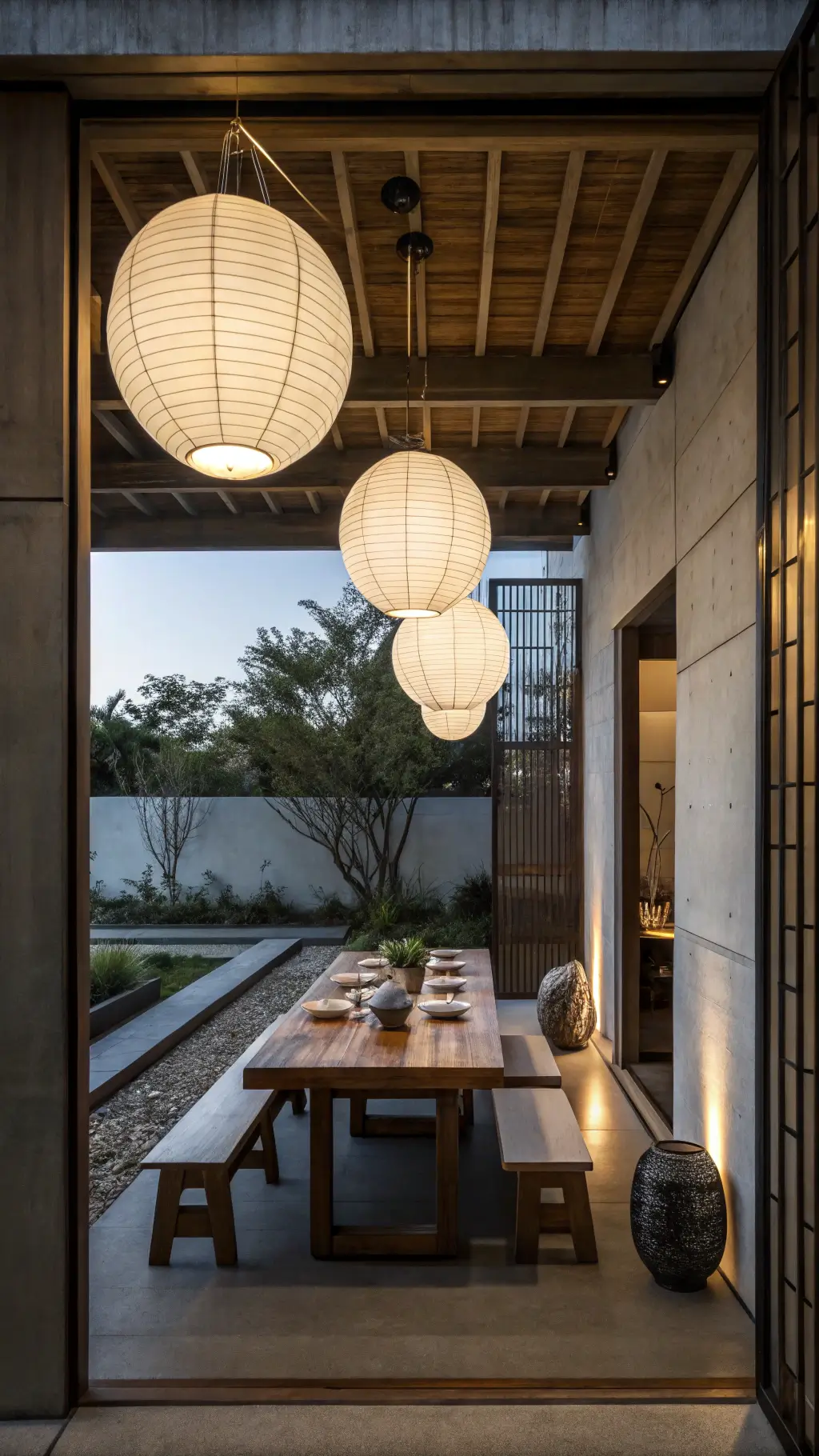 Japandi lamp with complementary decor