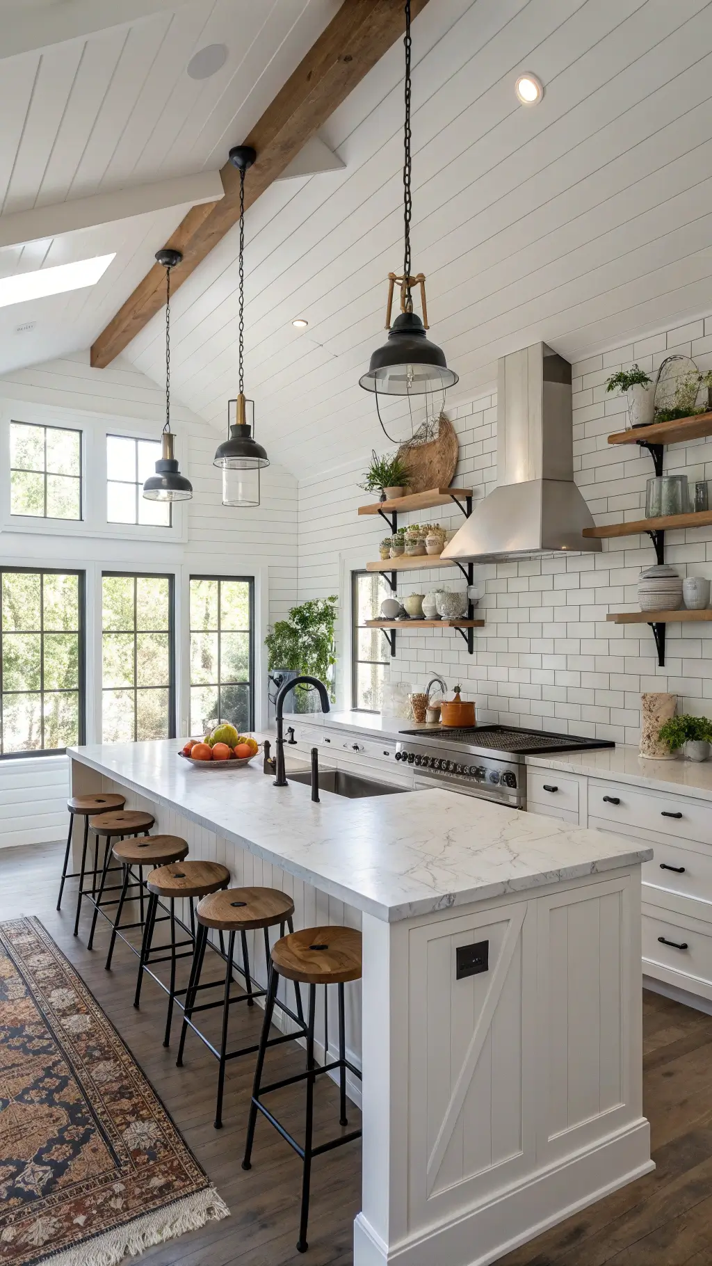 Interior of a modern small barn house with rustic elements