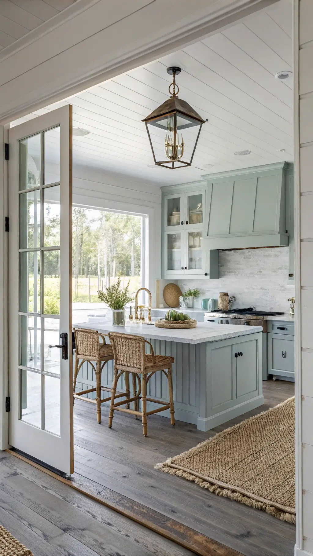 Modern shaker style sage green kitchen cabinets