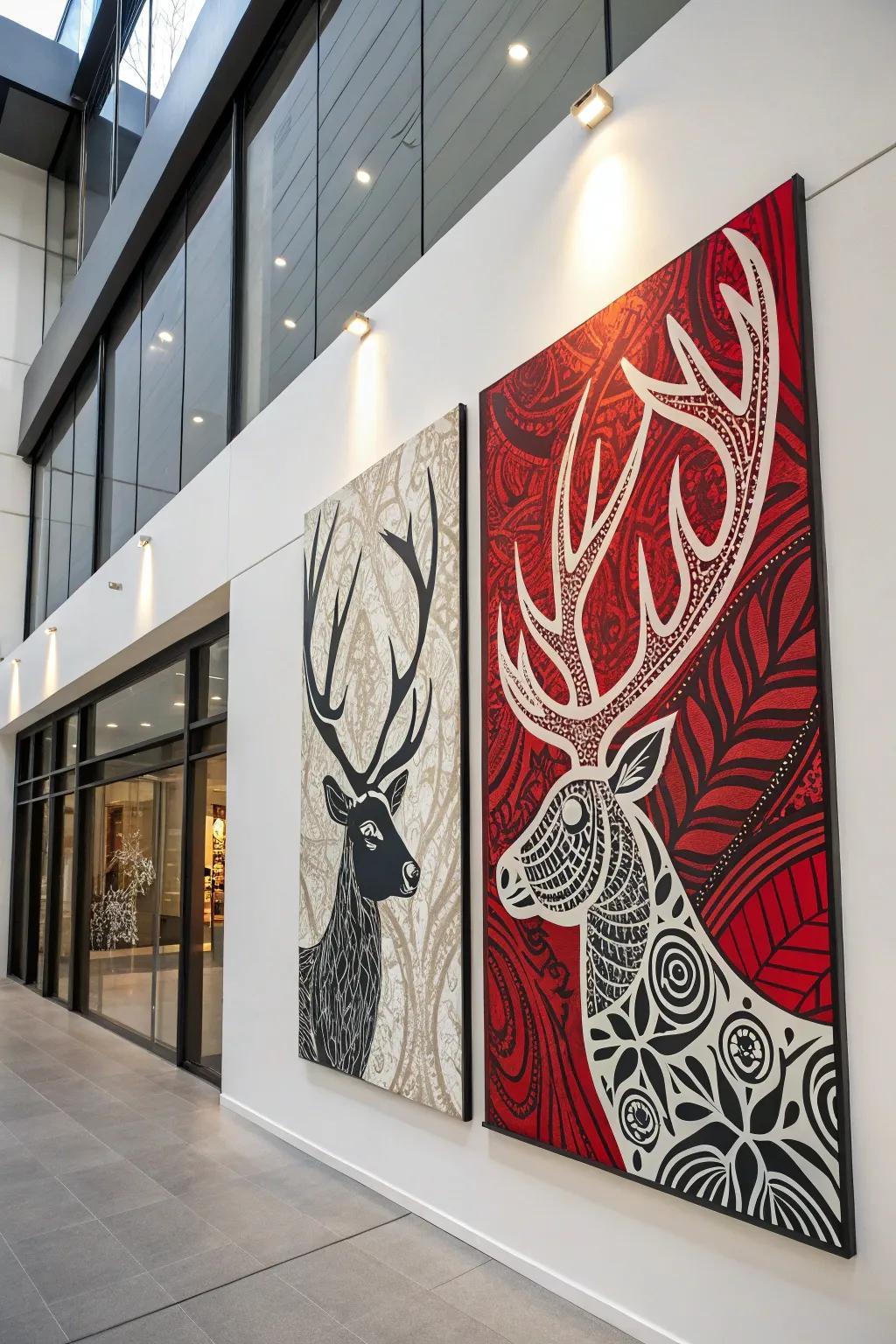 Modern abstract art featuring antler motifs.